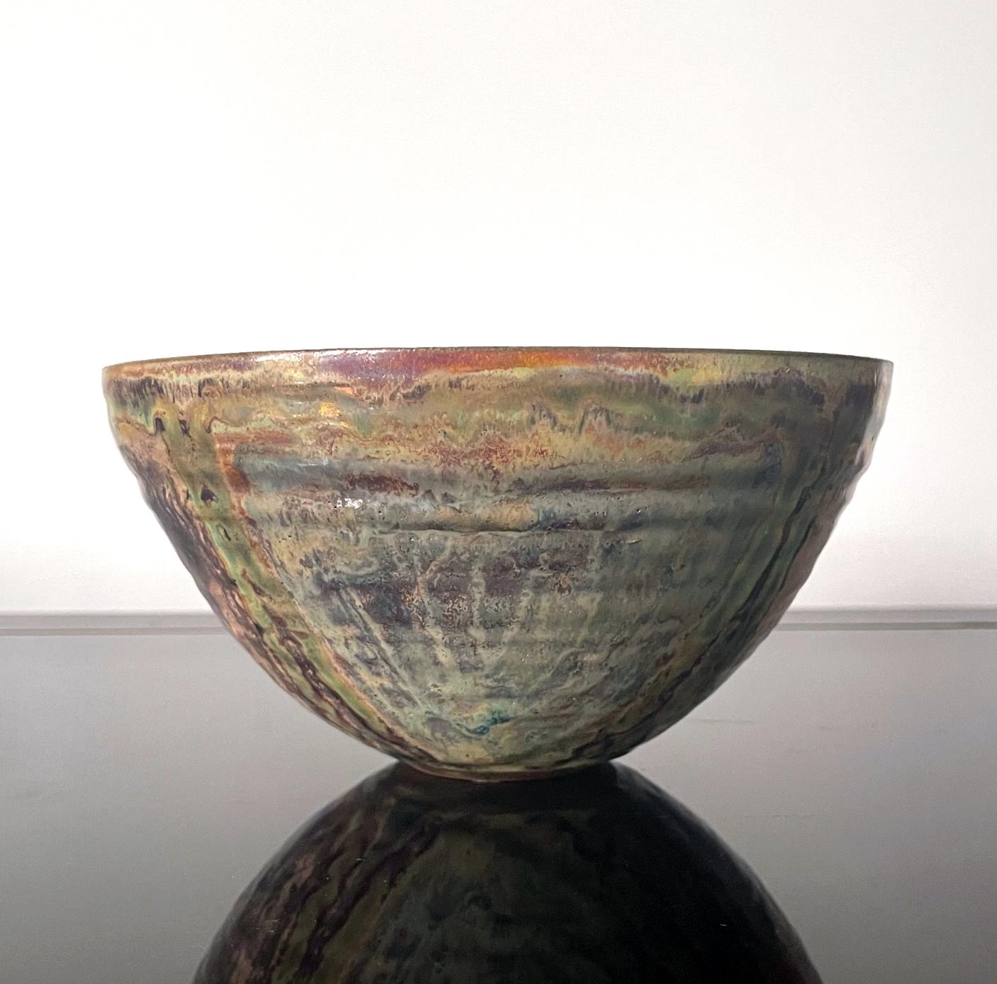 Modern Ceramic Lusterware Bowl with Metallic Glaze by Beatrice Wood For Sale