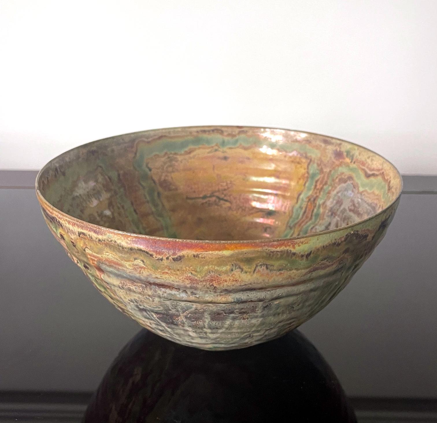 Glazed Ceramic Lusterware Bowl with Metallic Glaze by Beatrice Wood For Sale