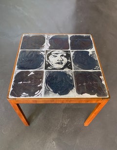 Mid-Century Modern Grey Ceramic Tile & Teak Wood Side Table, Denmark