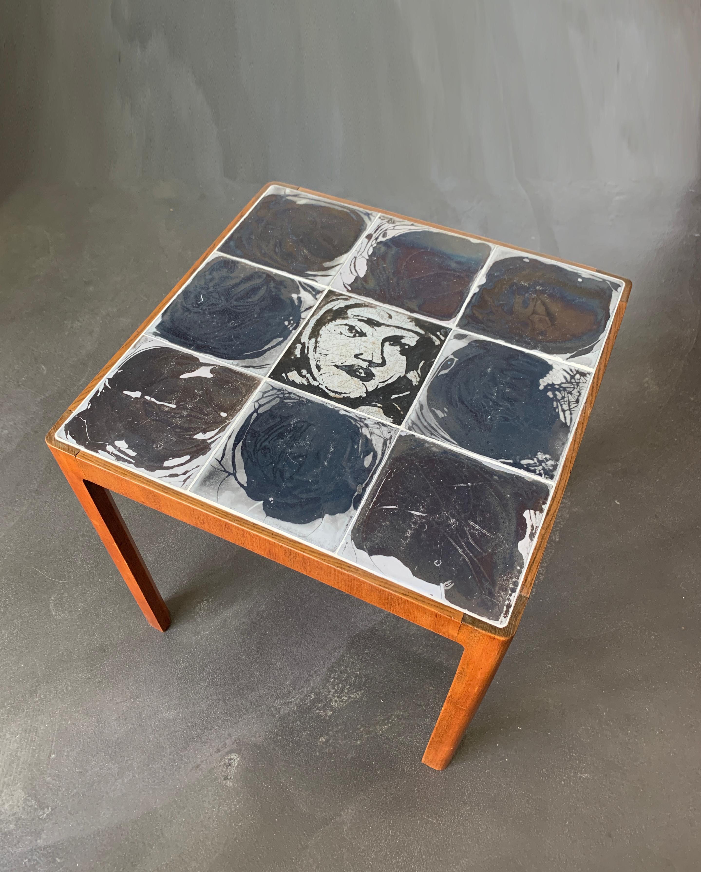 Scandinavian Modern Ceramic & Mahogany side table, Design Jens Thirslund for Kähler Ceramic, Denmark For Sale