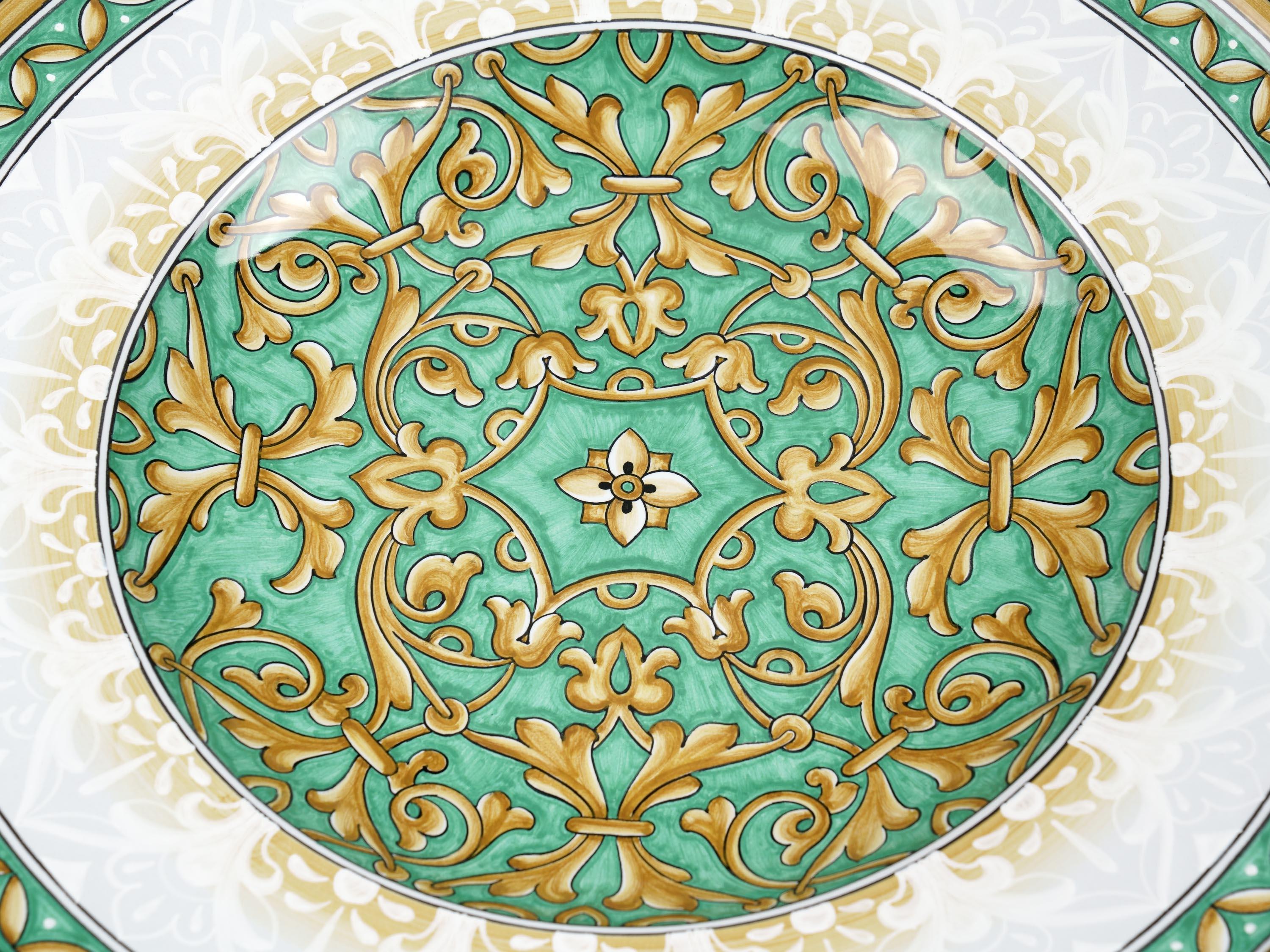 Plate Centerpiece, Tray Decorated Bowl, Wall Dish Majolica Aquamarine, In Stock For Sale 2