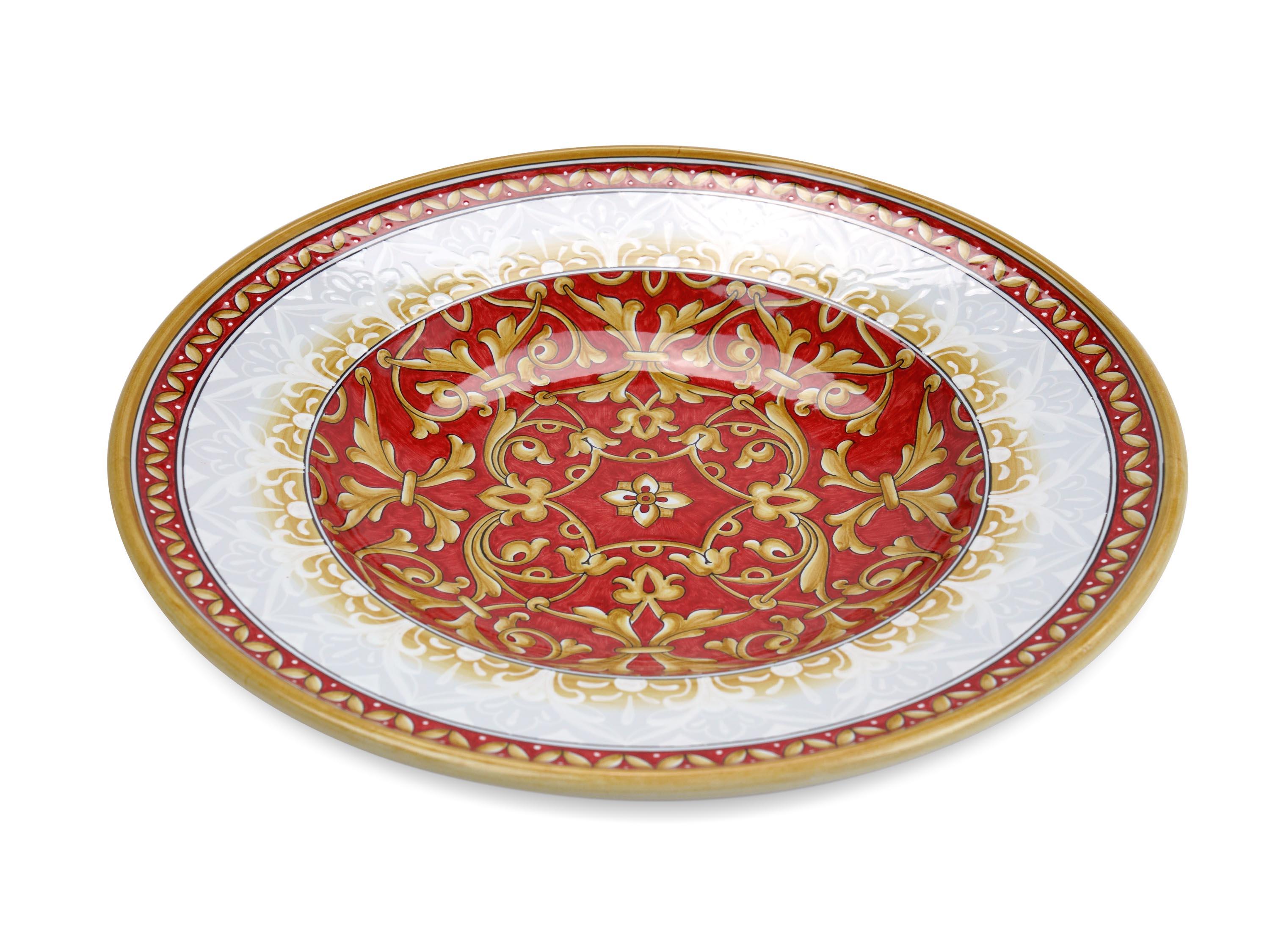 Contemporary Plate Centerpiece Tray Bowl Decorated Ornament, Wall Dish Majolica Red, In Stock For Sale