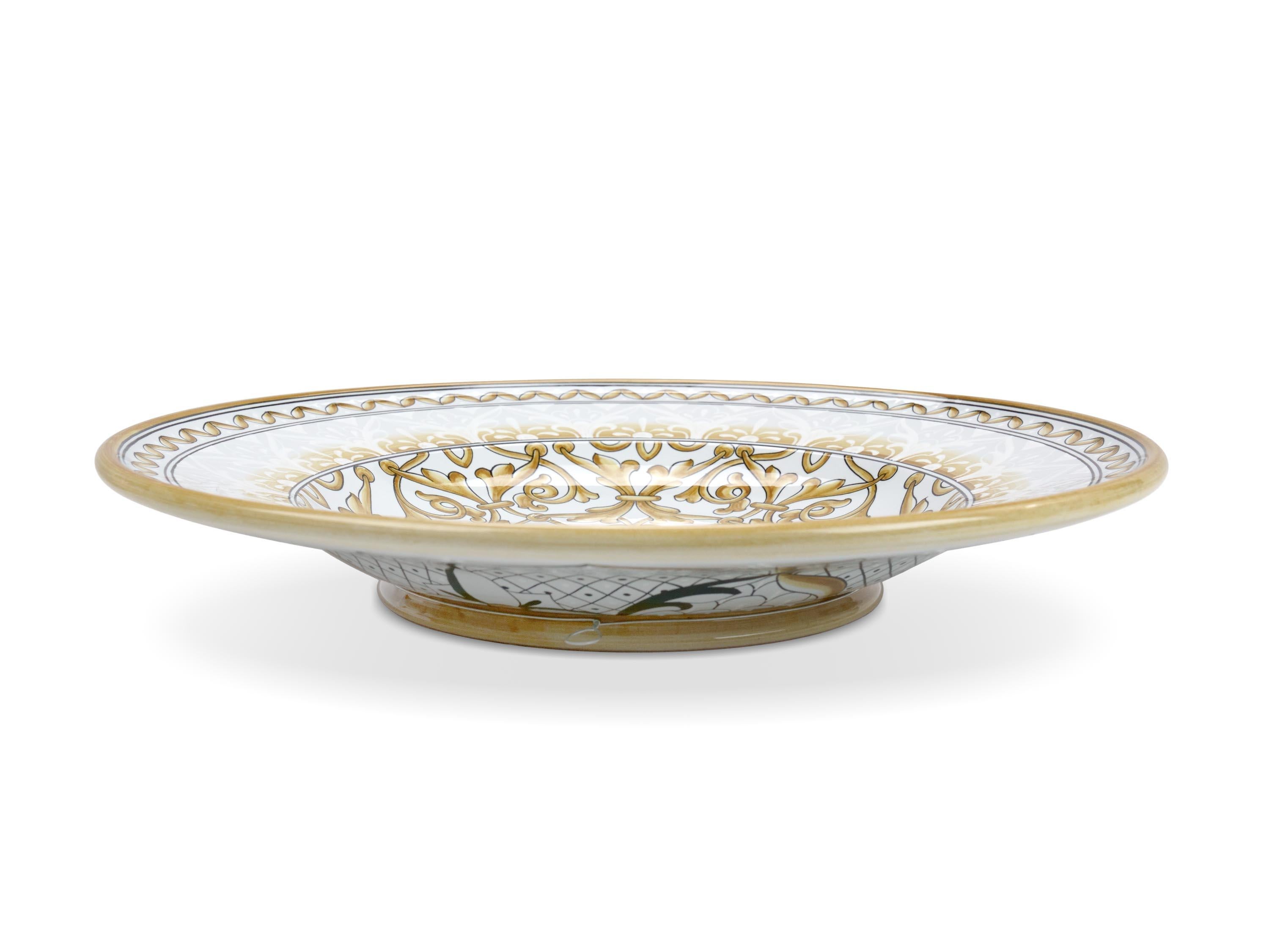 Contemporary Plate Centerpiece Tray Ornament Bowl Wall Dish Majolica White Decorated In Stock For Sale
