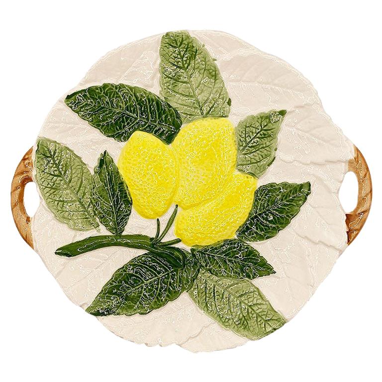 Ceramic Majolica Lemon Plate with Handles For Sale