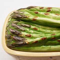 Ceramic Majolica Rectangular Asparagus Serving Dish with Lid, Mexico