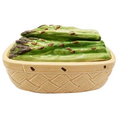 Ceramic Majolica Rectangular Asparagus Serving Dish with Lid, Mexico