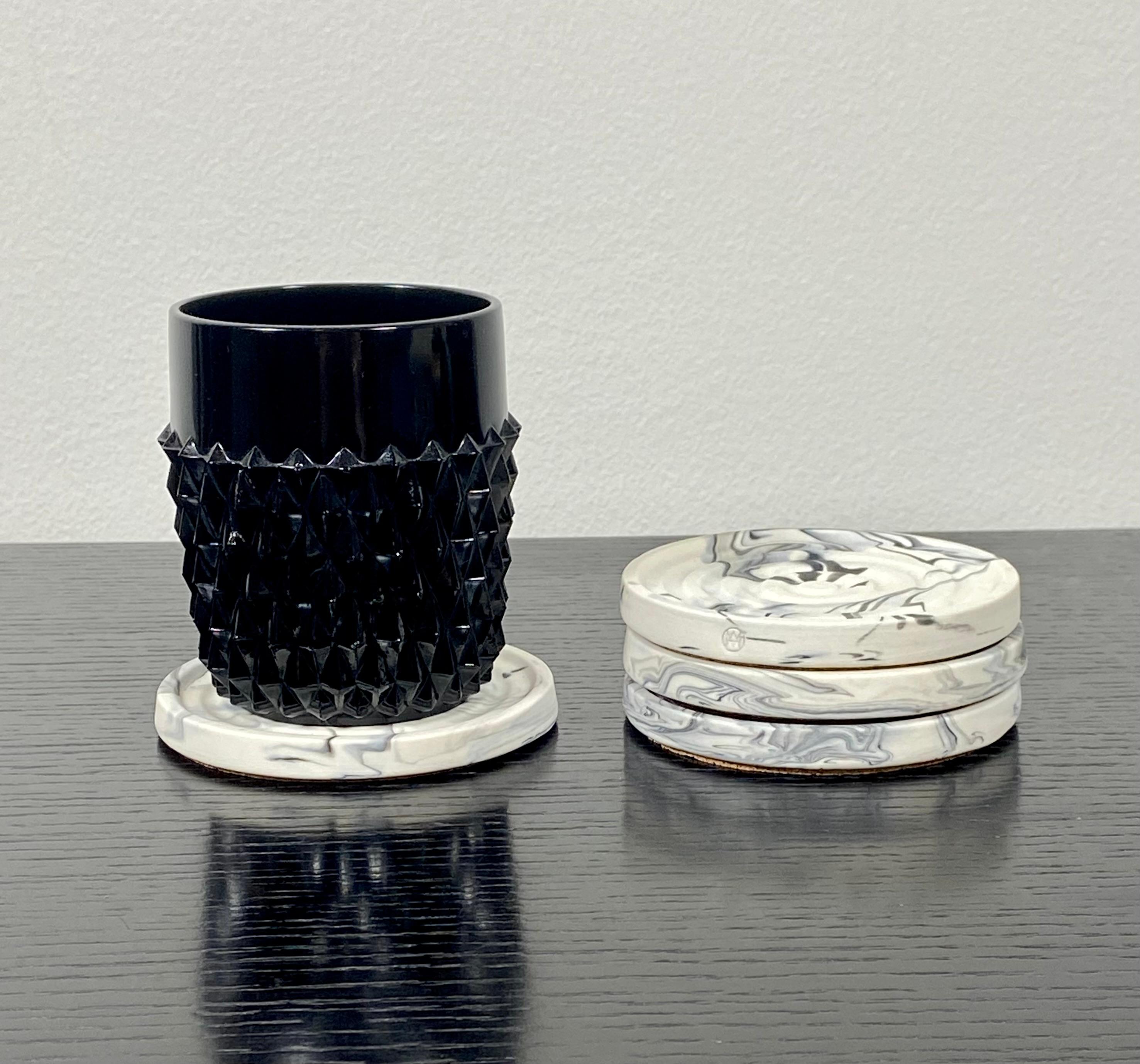 Hand-Crafted Ceramic Marbleized Coaster Set For Sale