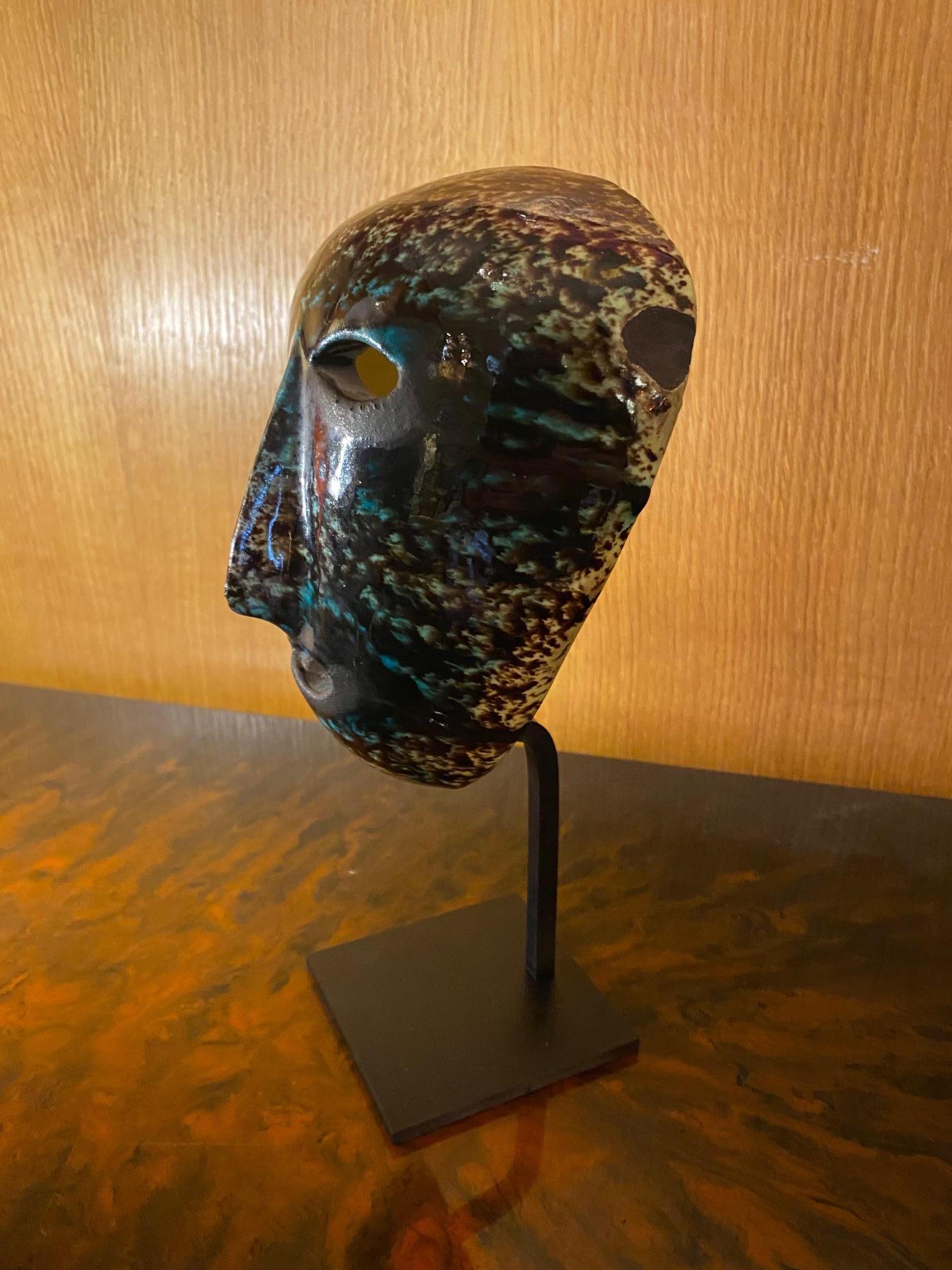 Ceramic Mask, Accolay, France, 1960s In Good Condition For Sale In Paris, FR