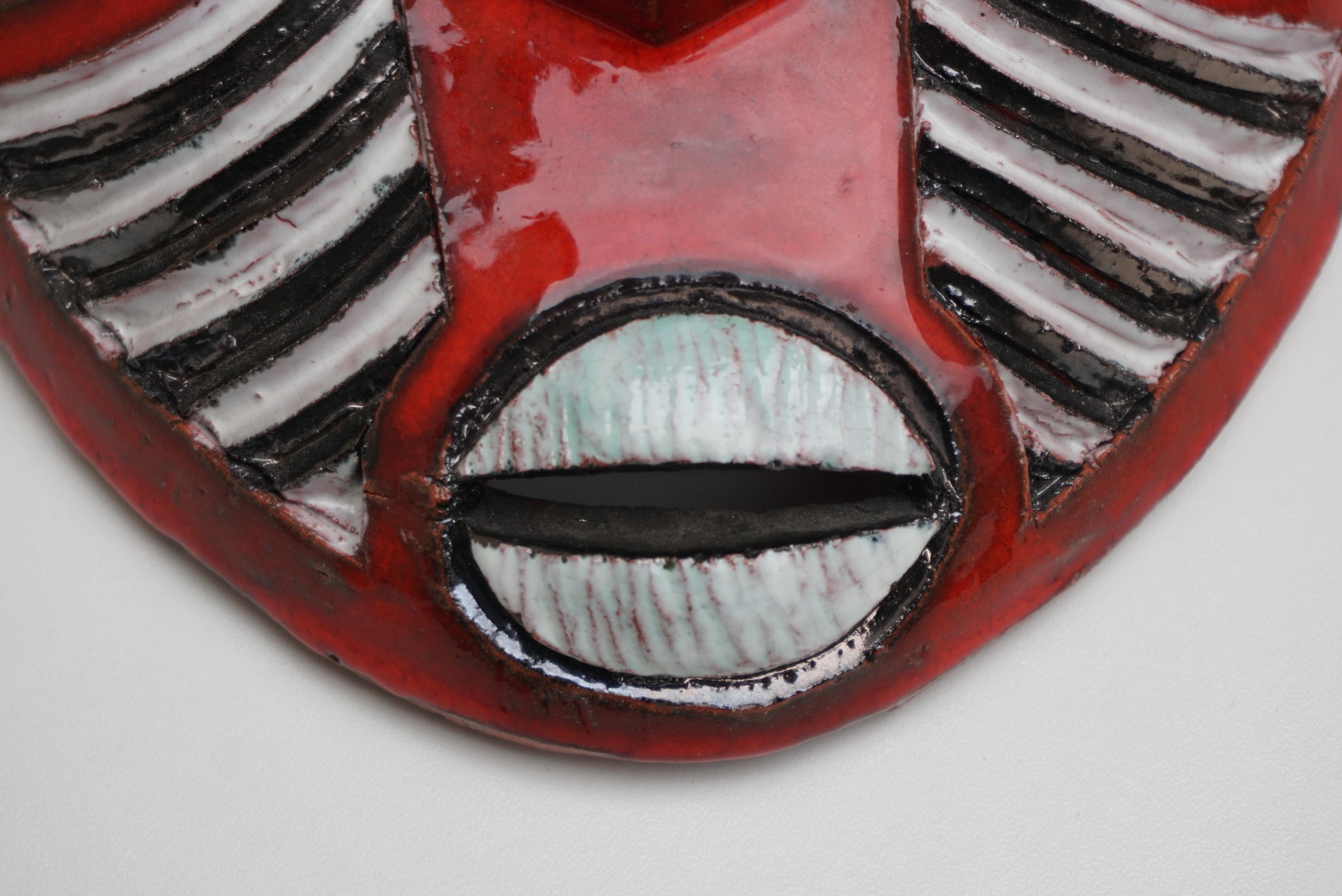 Glazed Ceramic Mask by N Dala, Congo, 1970s For Sale