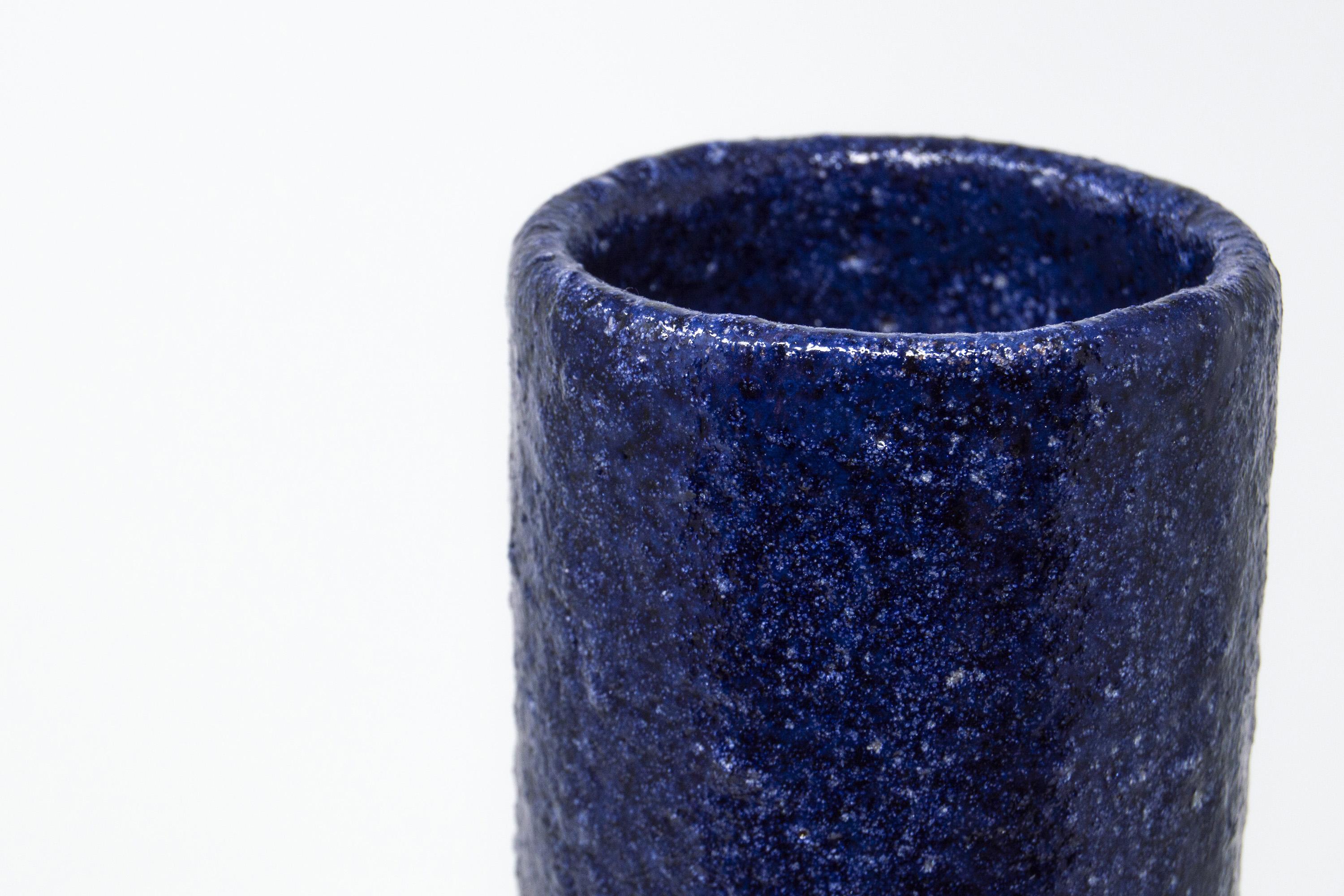 Contemporary Ceramic Material Vase with Sea Stone 'Libra L Blue' Made in Italy