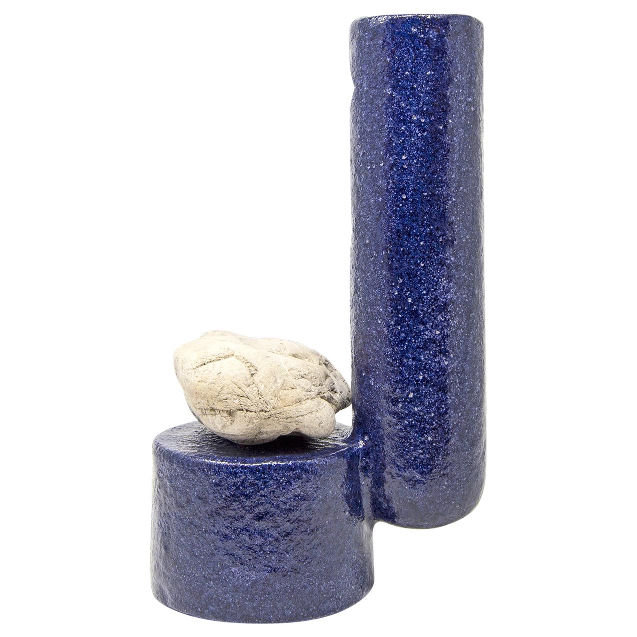 Ceramic Material Vase with Sea Stone 'Libra L Blue' Made in Italy