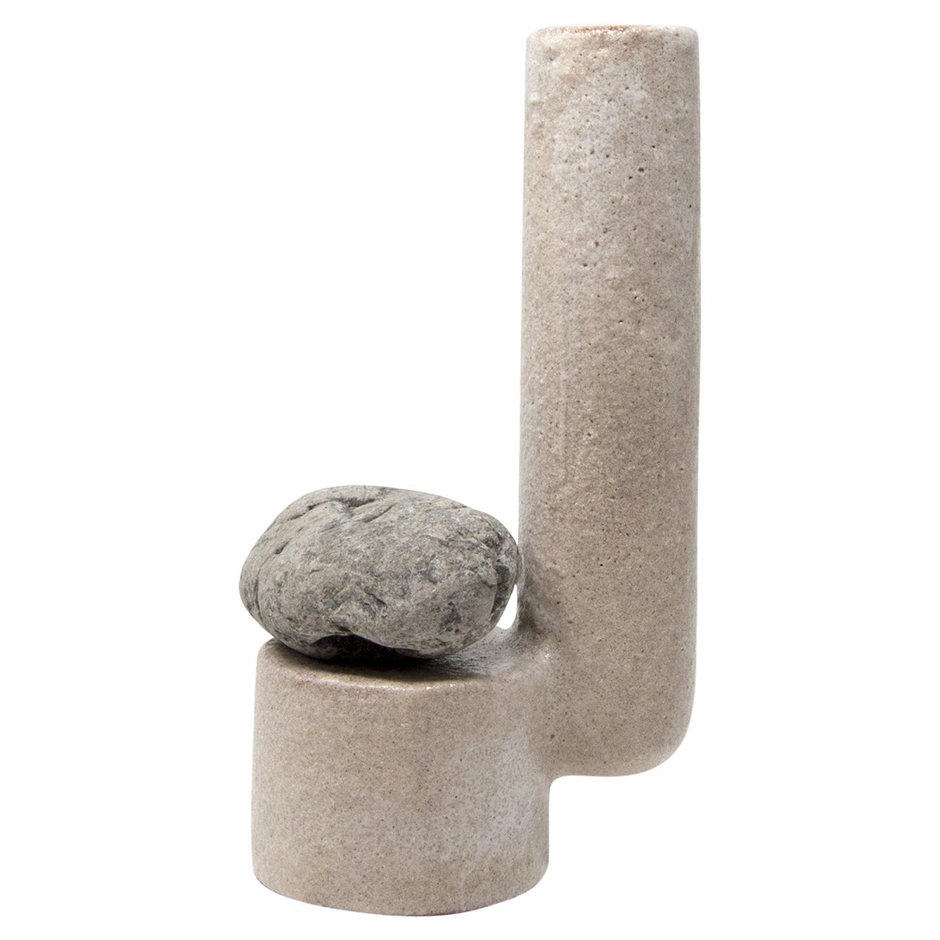 Ceramic Material Vase with Sea Stone 'Libra S White' Made in Italy