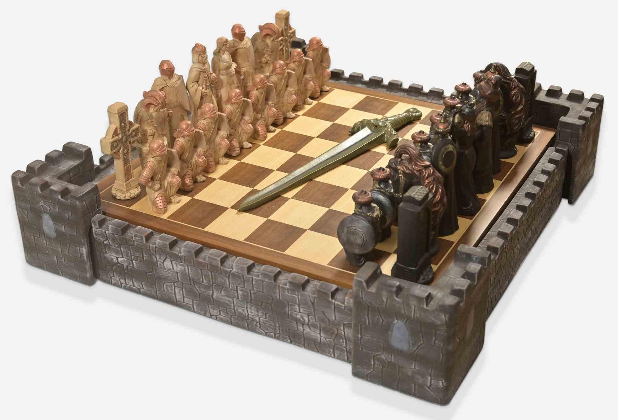 Ceramic Medieval Chessboard with Chesses, 1970s In Good Condition For Sale In Roma, IT