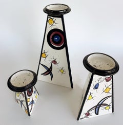 Ceramic Memphis Milano Pyramid Shaped Candle Holders Set 3, Pillar Form