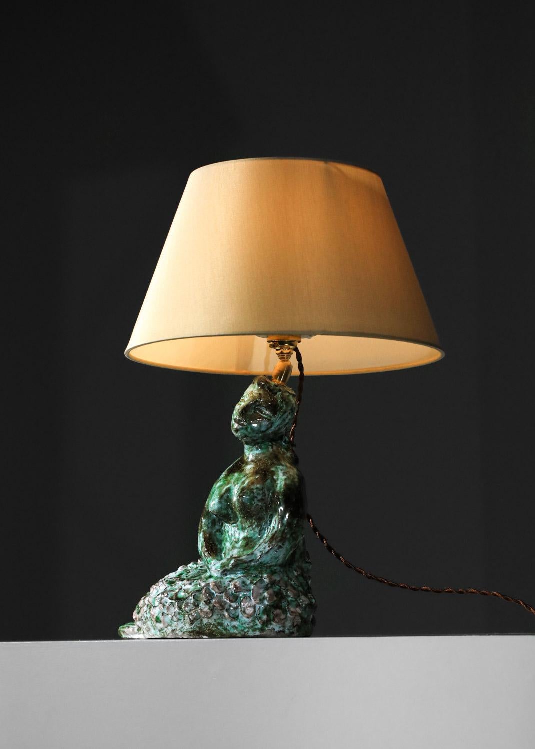 Mid-Century Modern Ceramic mermaid lamp attributed to Guidette Carbonell 