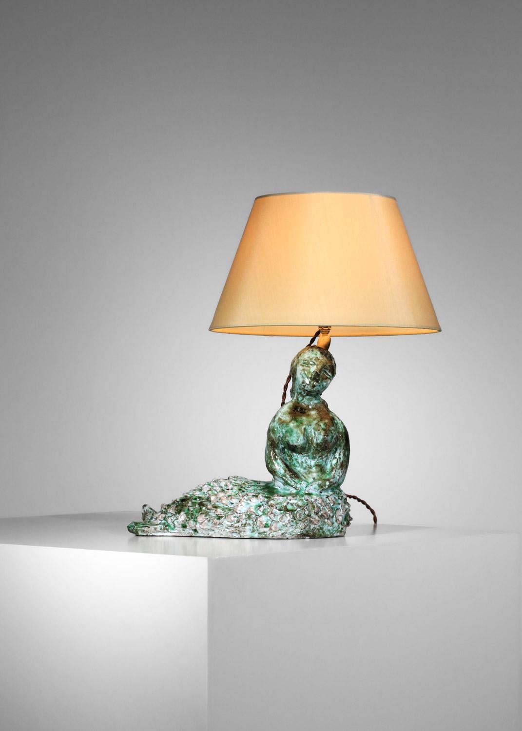 French Ceramic mermaid lamp attributed to Guidette Carbonell 