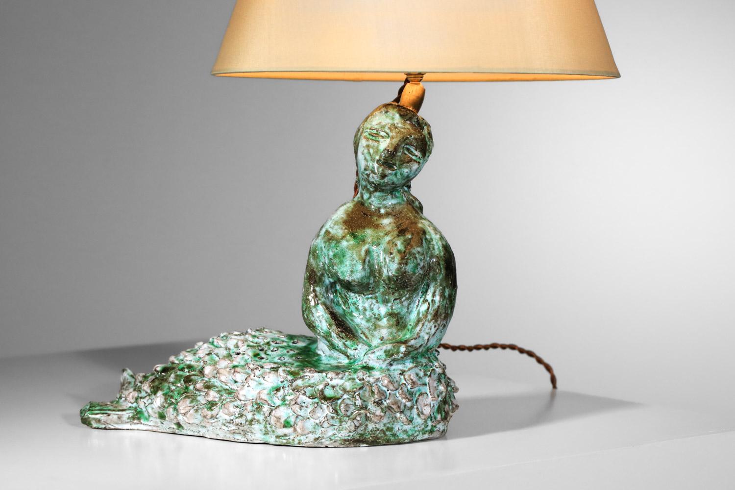 Mid-20th Century Ceramic mermaid lamp attributed to Guidette Carbonell 