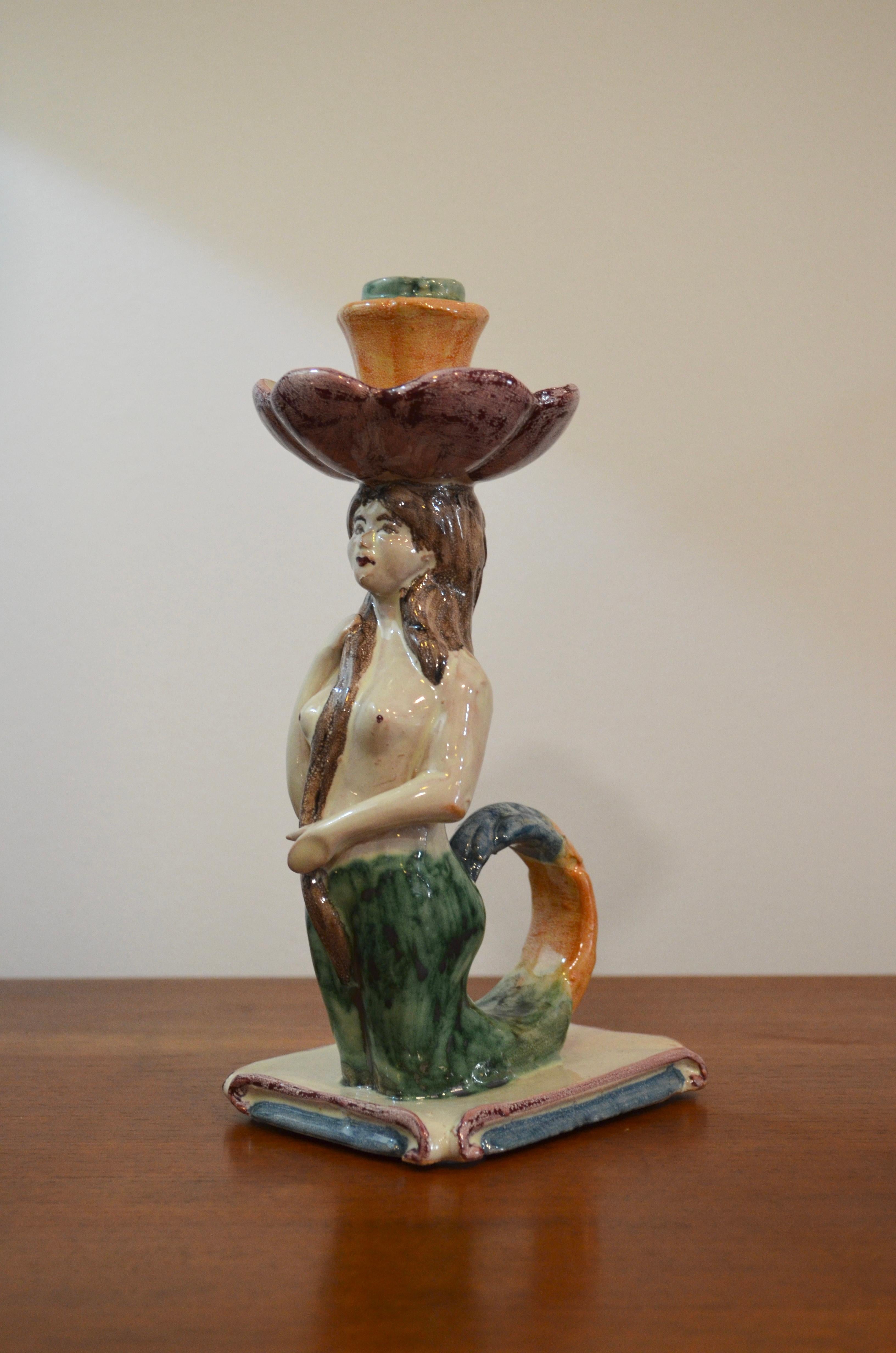 Statuetta di sirena in ceramica / portacandele, Italia in vendita 5