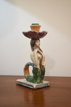 Ceramic mermaid statuette / candle holder, Italy