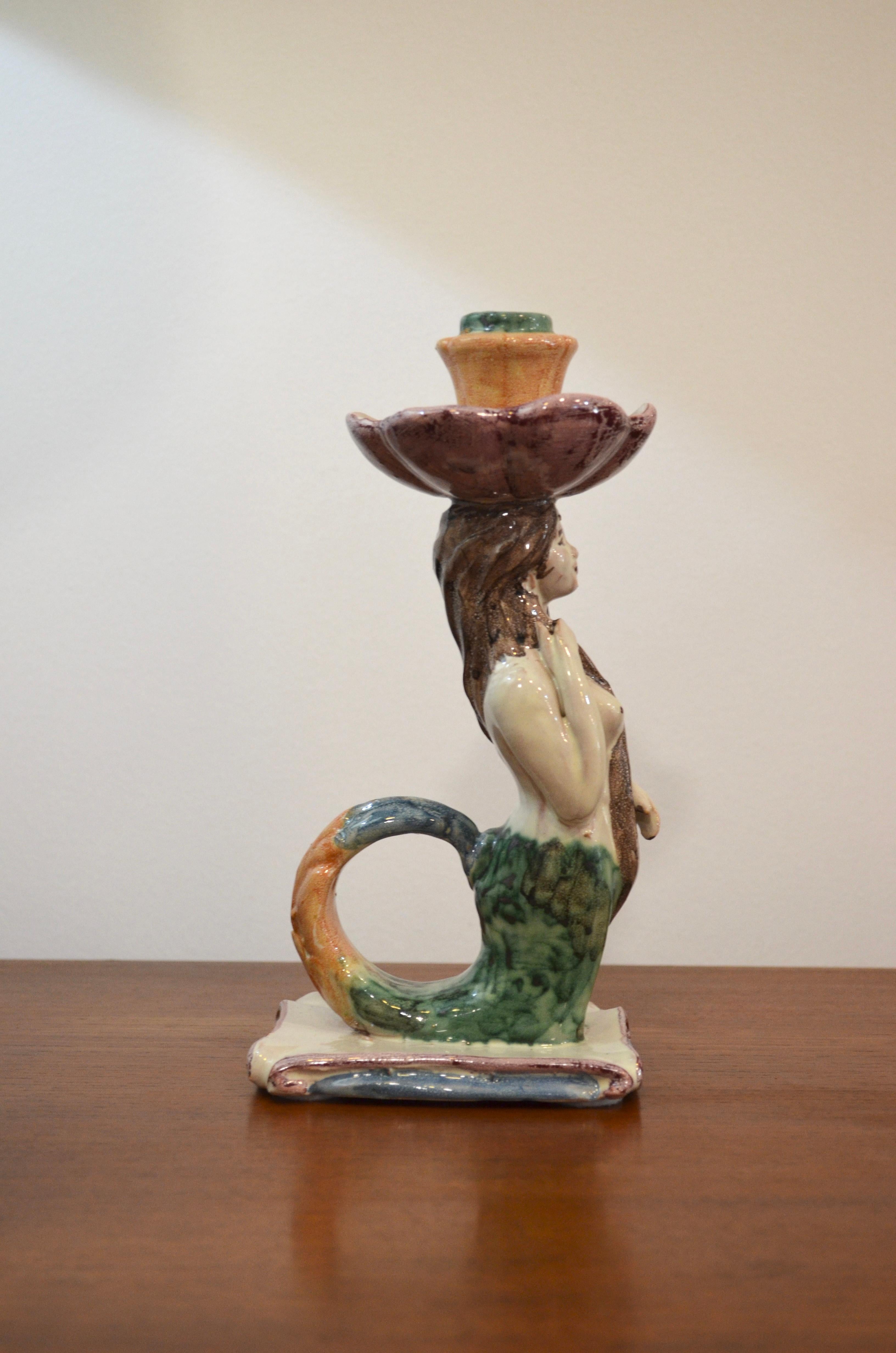 Mid-Century moderno Statuetta di sirena in ceramica / portacandele, Italia in vendita