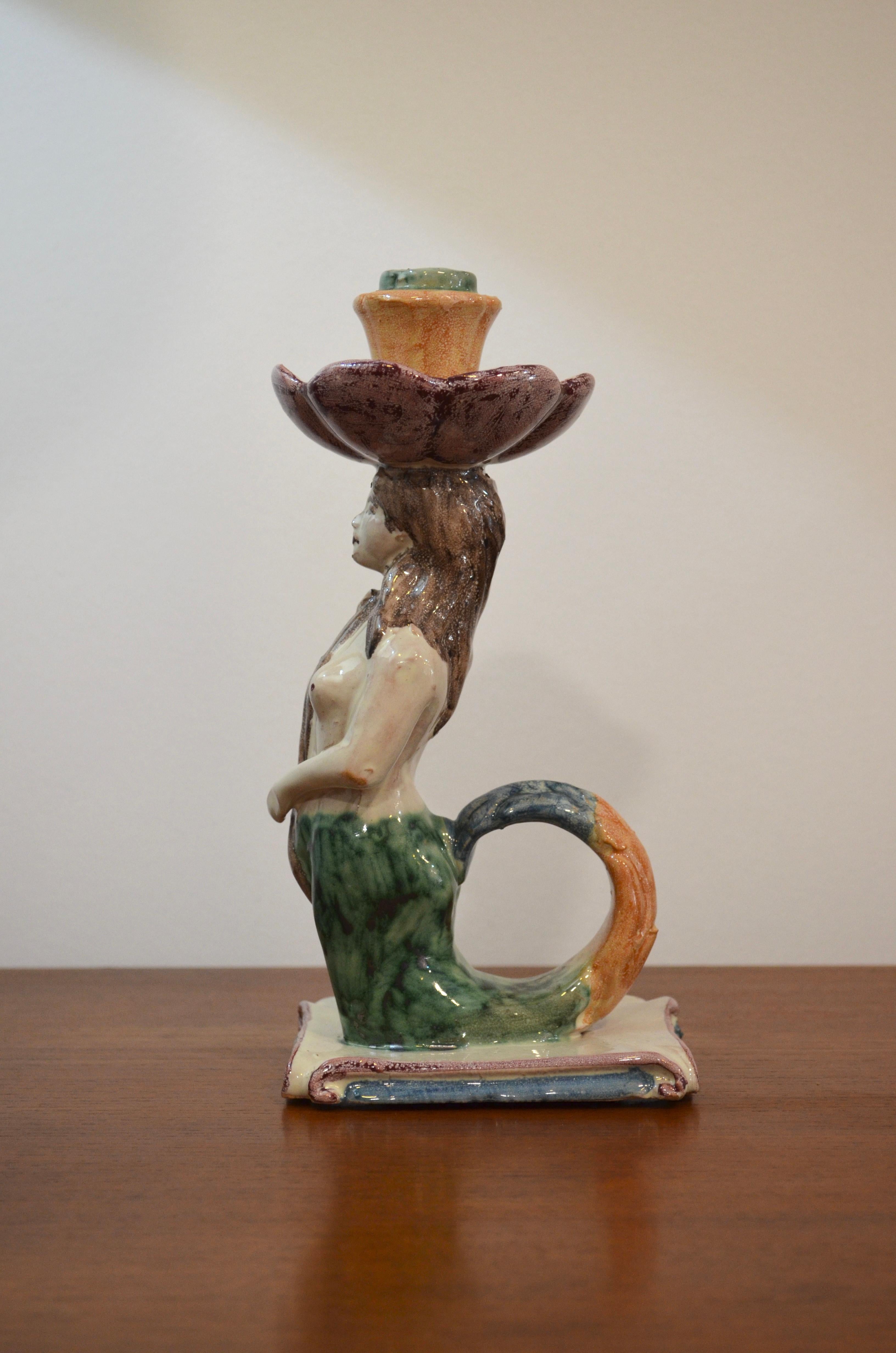 Italiano Statuetta di sirena in ceramica / portacandele, Italia in vendita