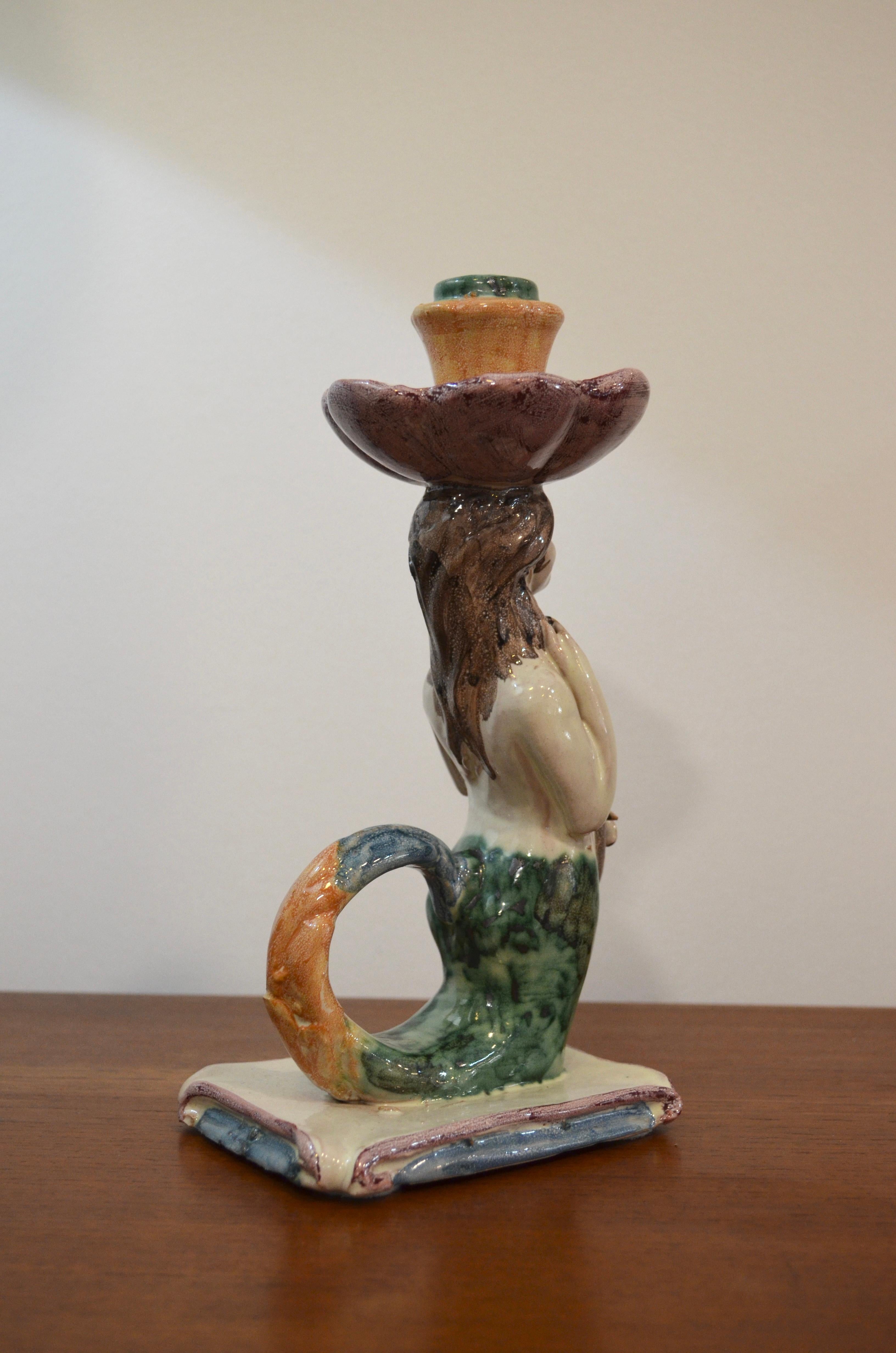 Ceramica Statuetta di sirena in ceramica / portacandele, Italia in vendita