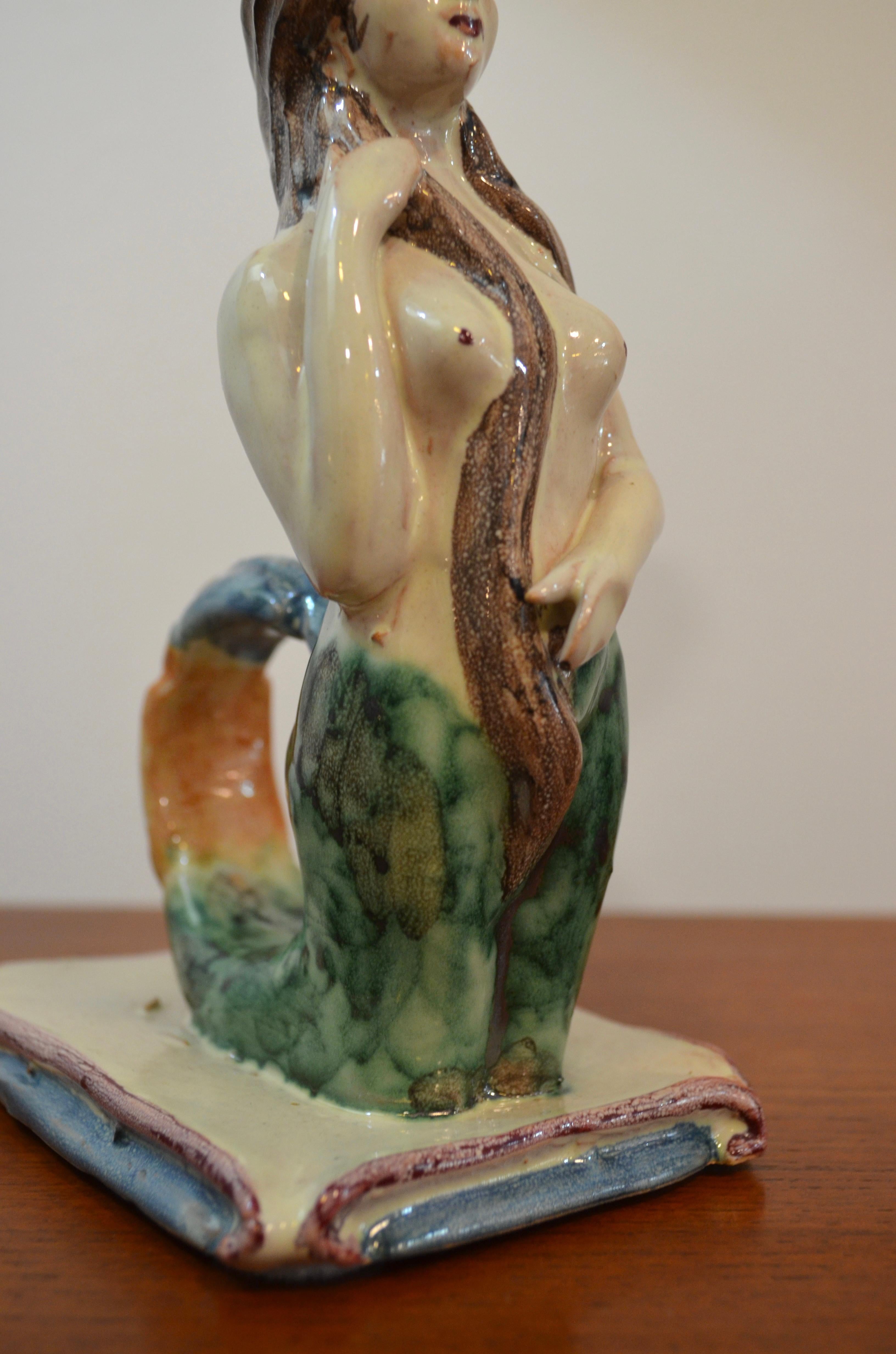 Statuetta di sirena in ceramica / portacandele, Italia in vendita 1