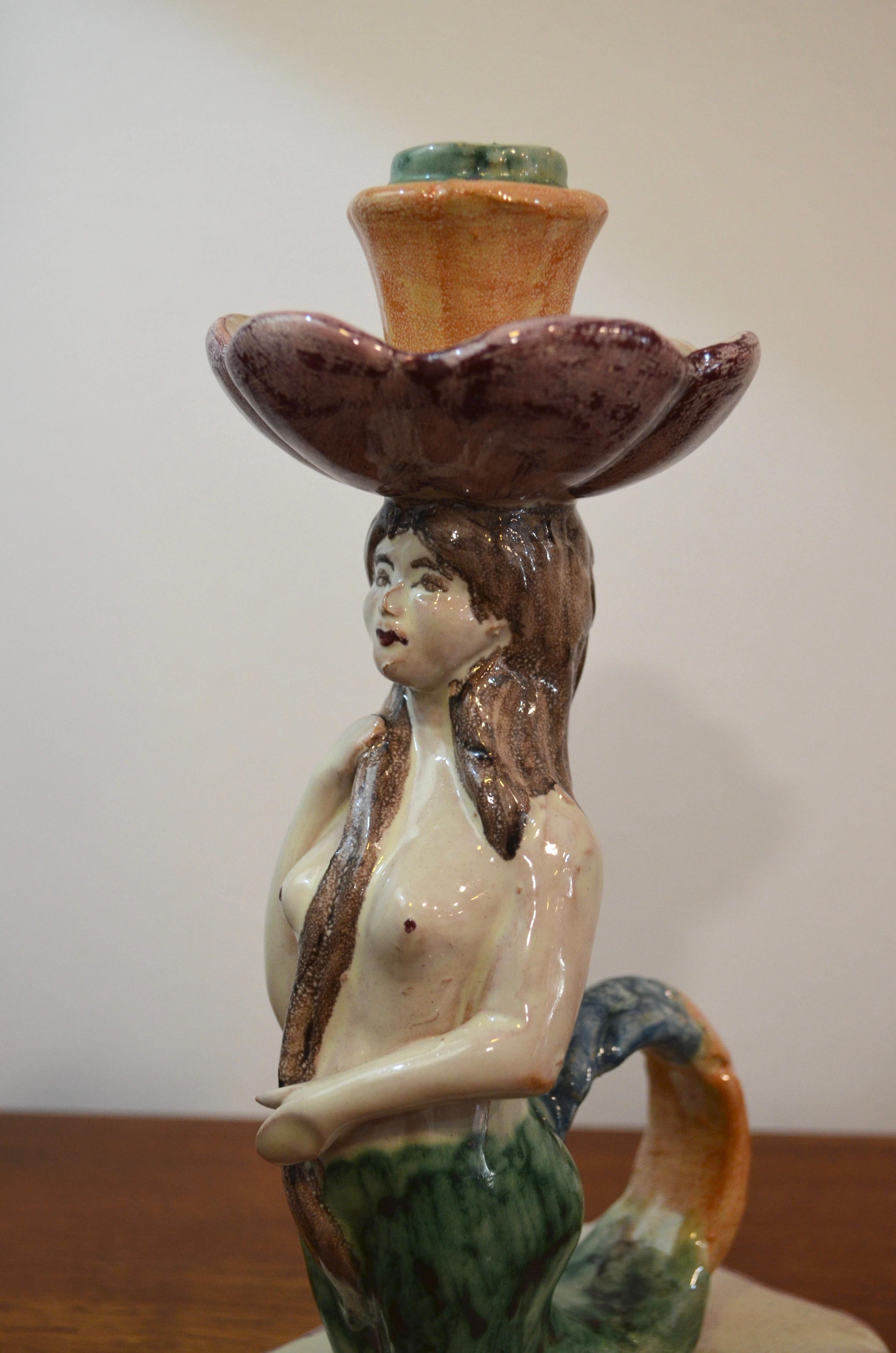 Statuetta di sirena in ceramica / portacandele, Italia in vendita 2