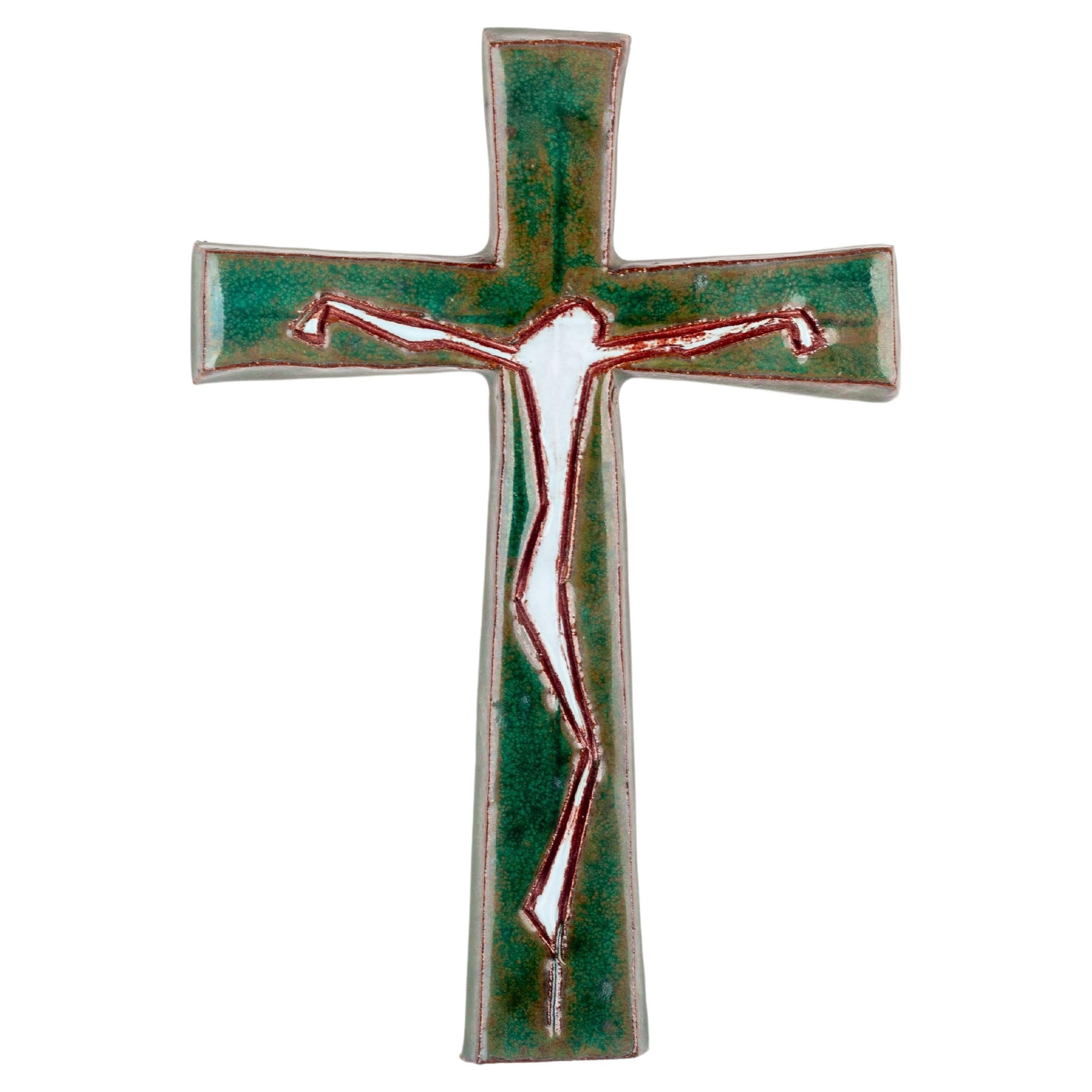  Crucifixion abstraite en céramique du milieu du siècle, Studio Pottery, fait à la main en Europe