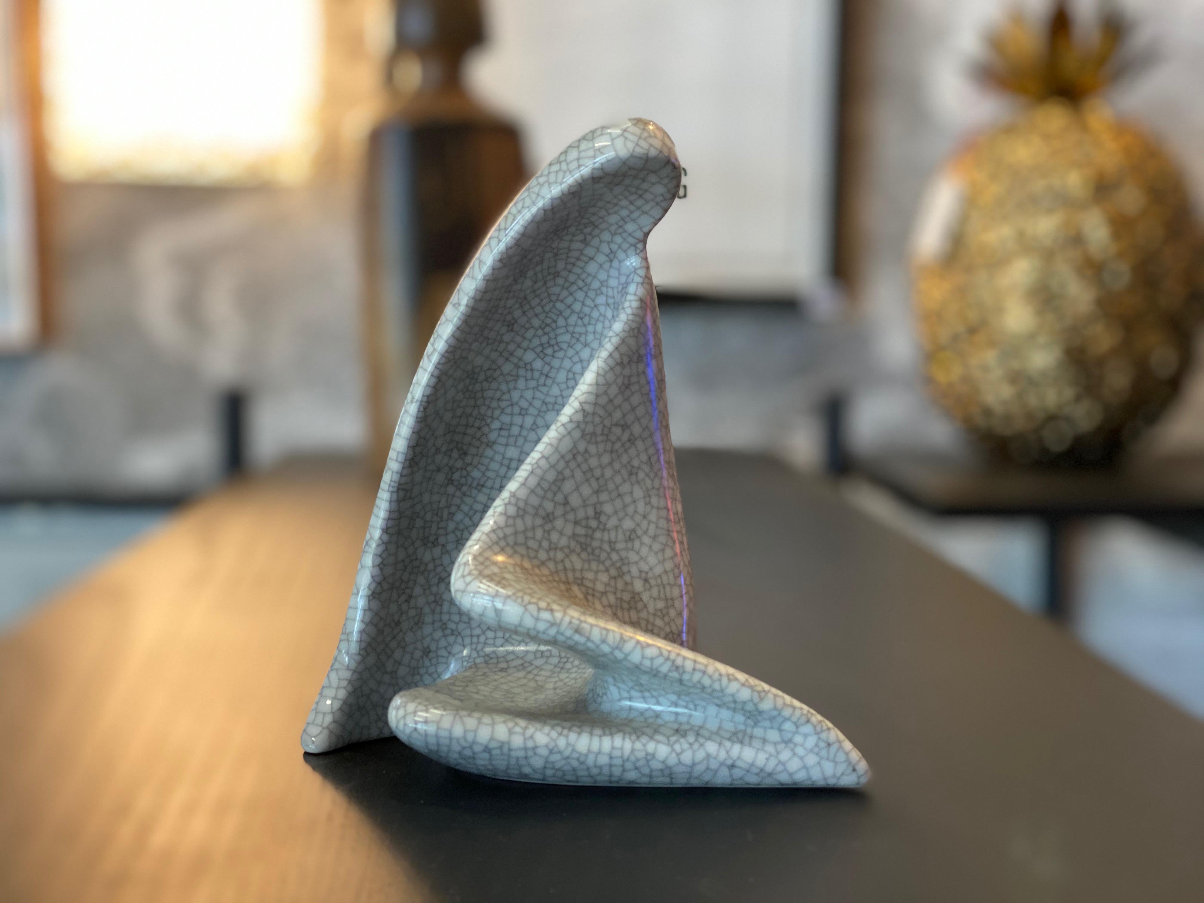 Ceramic Rosenthal figure by Hans Stangl from 1953 in form of an abstract Madonna sculpture. Wonderful pale craquelling glaze. Timeless design.