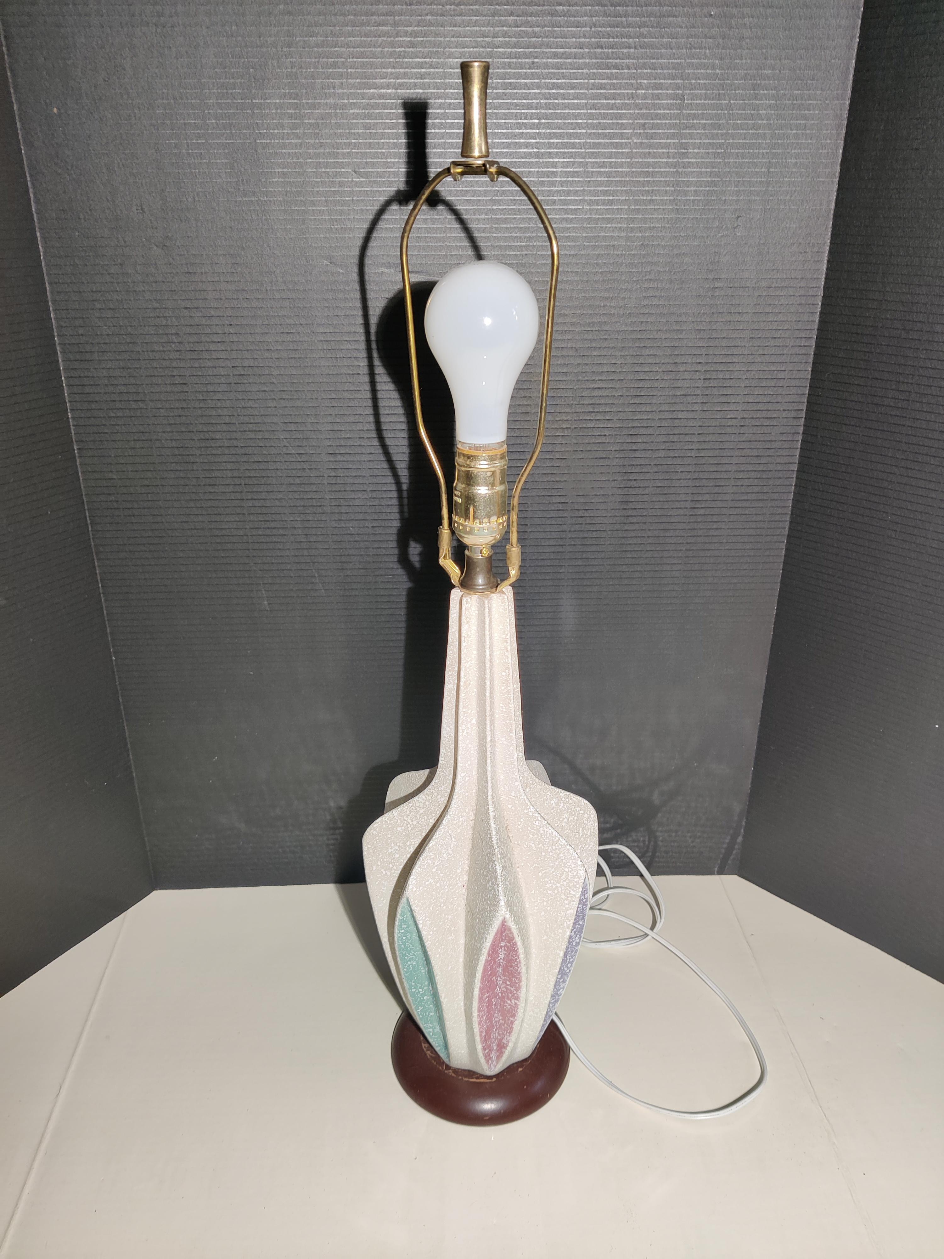 Italian Ceramic mid-century table lamp with multi-color accents. For Sale
