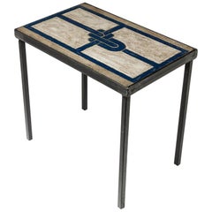 Vintage Ceramic Midcentury Low Coffee or Sofa Table Grey and Blue Decoration, 1970