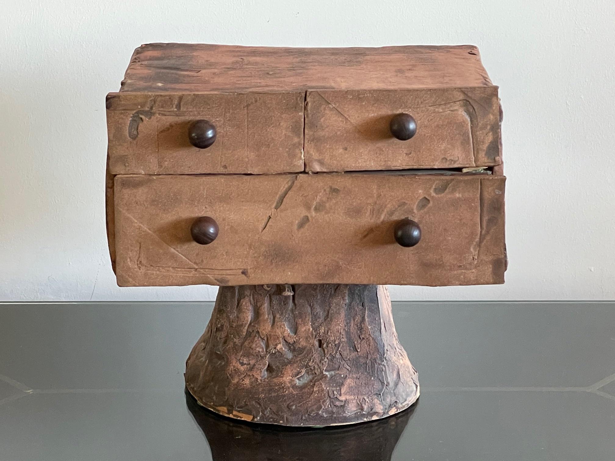 An unusual miniature chest of drawers by Virginia Podufaly, ca' 1970's. She was one of the founders of the Potters' Guild in Annapolis, Maryland in 1972.