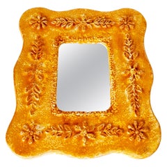 Ceramic Miror attributed to Juliette Derel yellow color France 1960
