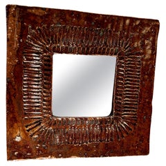 Ceramic mirror by Barbara Delfosse, La Borne, 1960's