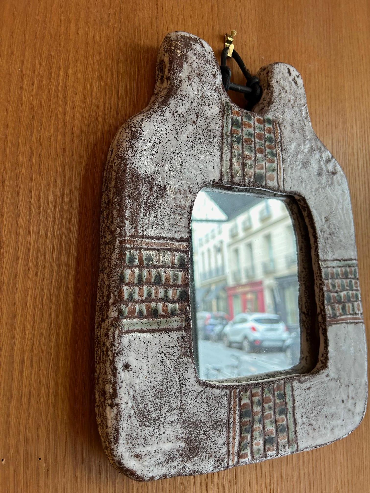Ceramic mirror by Claudie et Jean Rivier, France, 1960's For Sale 1