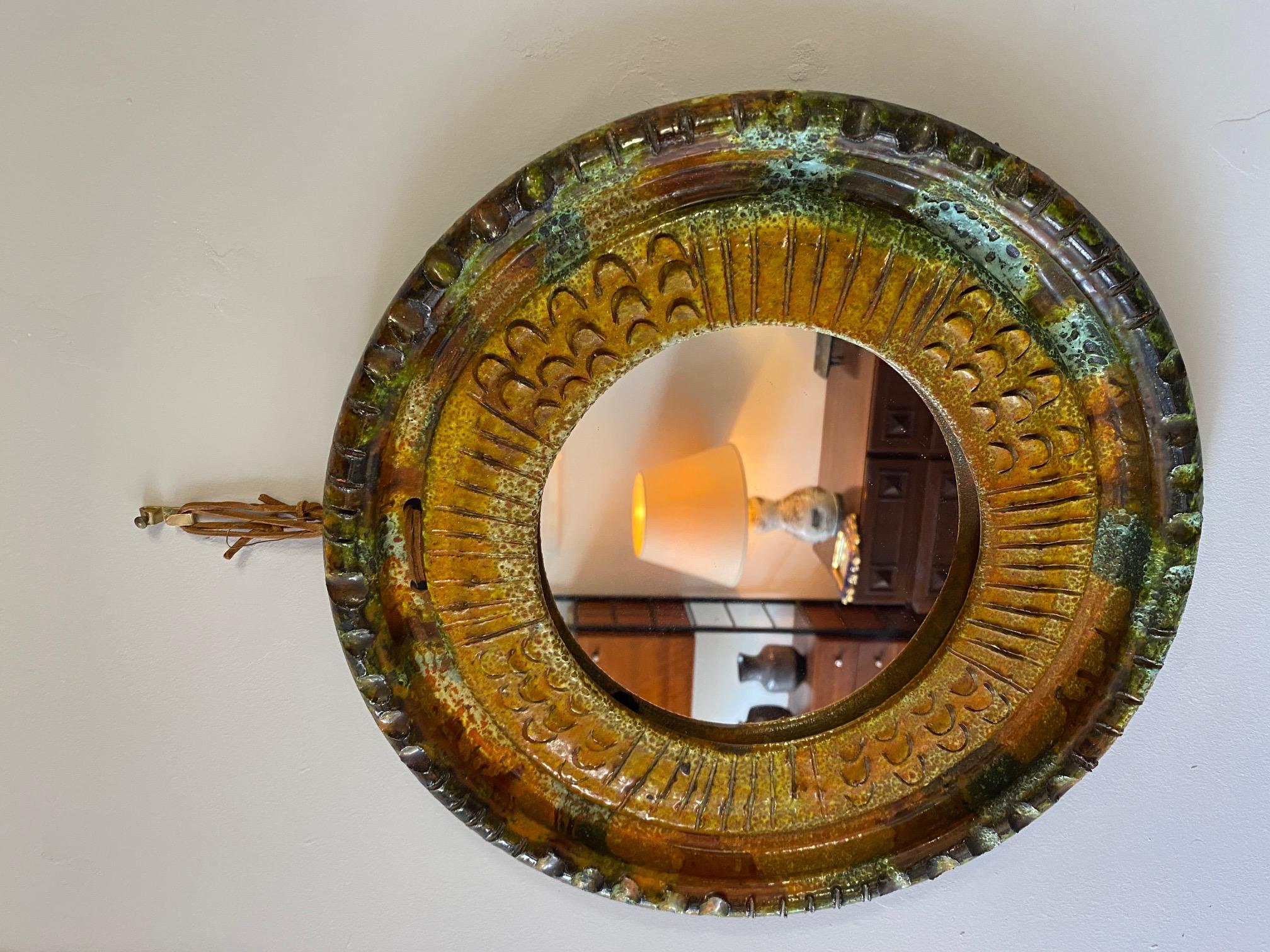Italian Ceramic Mirror by Claudio Pulli, Italy, 1960s For Sale