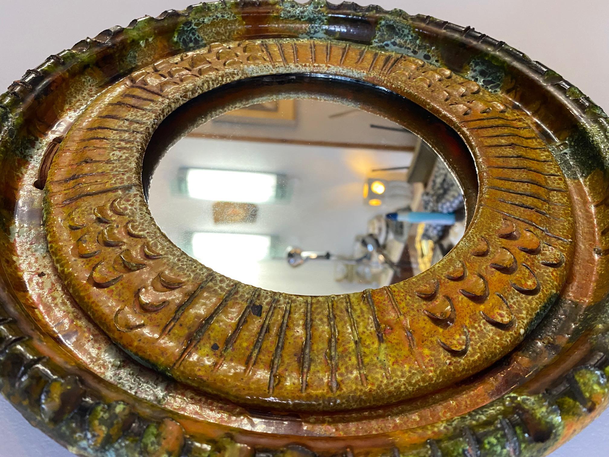 Mid-20th Century Ceramic Mirror by Claudio Pulli, Italy, 1960s For Sale