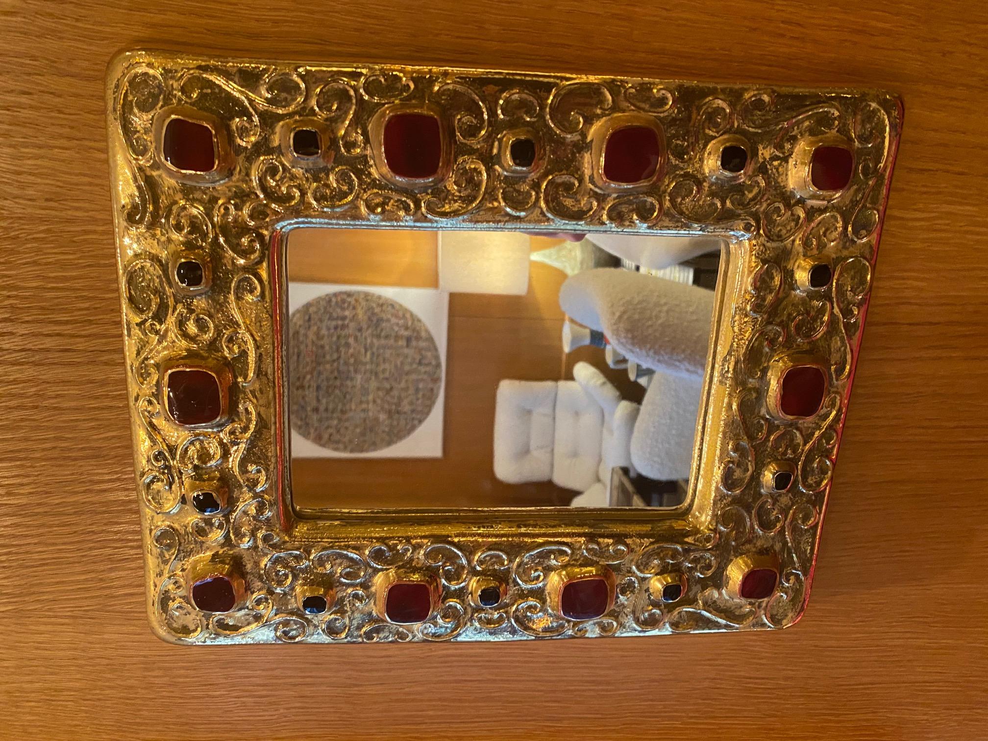 French Ceramic Mirror by François Lembo, 1970s