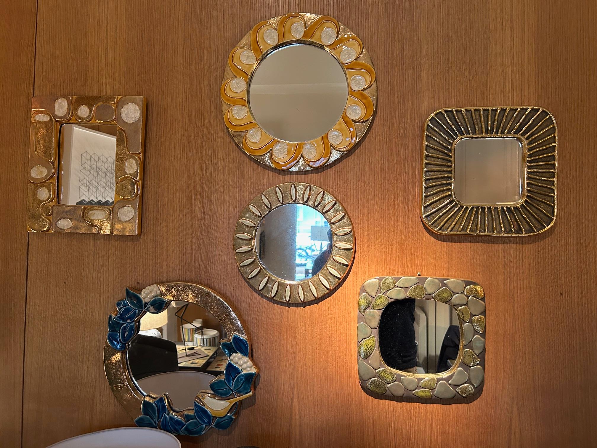 Francese Specchio in ceramica di François Lembo, Francia, anni '60 in vendita