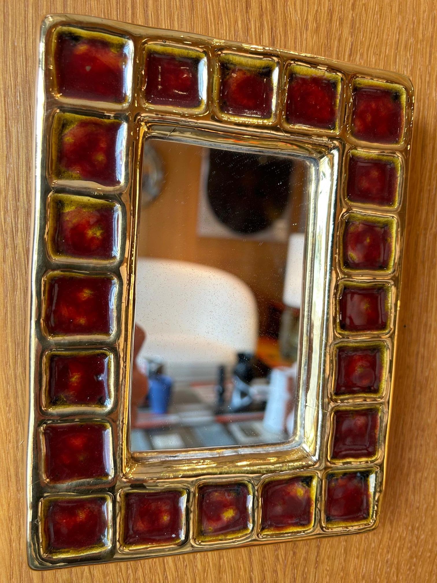 Ceramic mirror by François Lembo, France, 1960s In Good Condition For Sale In Paris, FR