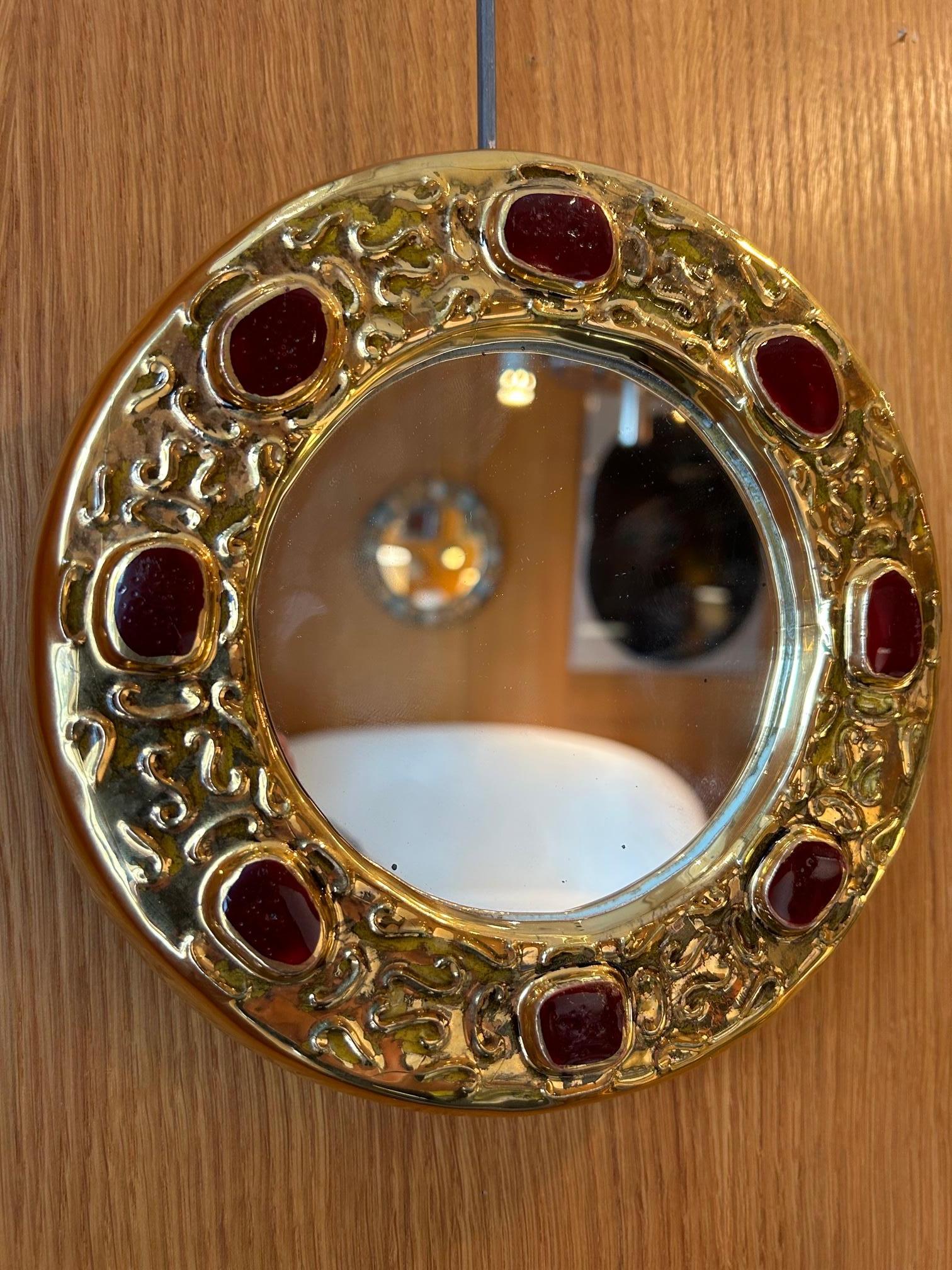 Ceramic mirror by François Lembo, France, 1960s In Good Condition For Sale In Paris, FR