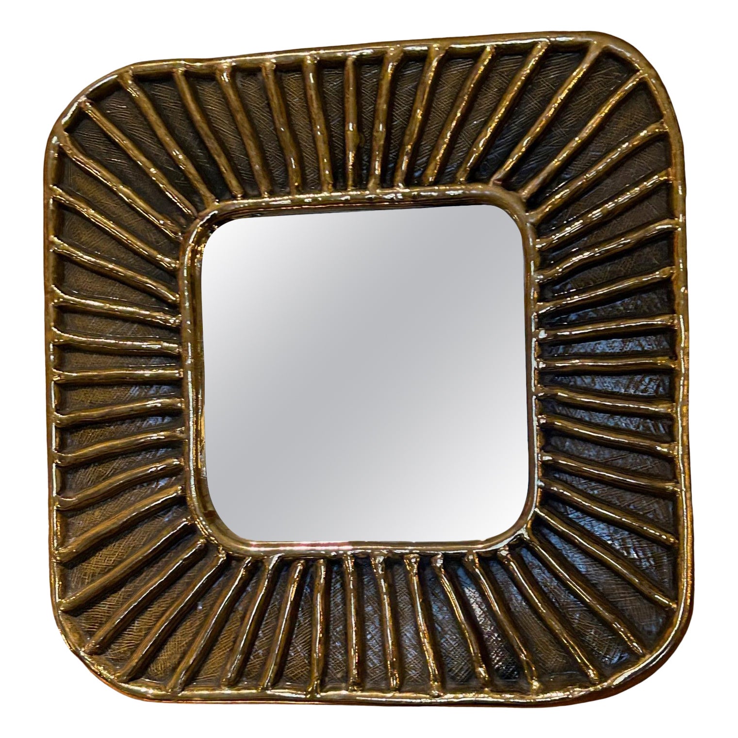 Ceramic mirror by François Lembo, France, 1960s