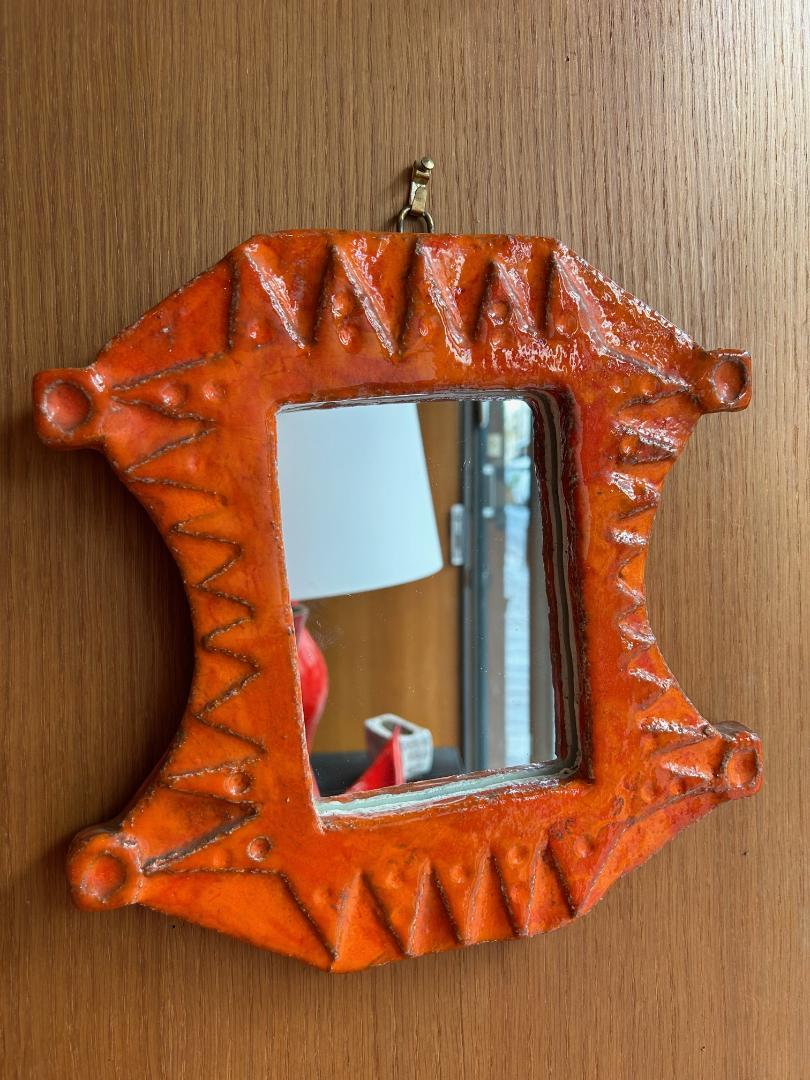 Mid-17th Century Ceramic mirror by Herlé Vallauris, France 1960's For Sale