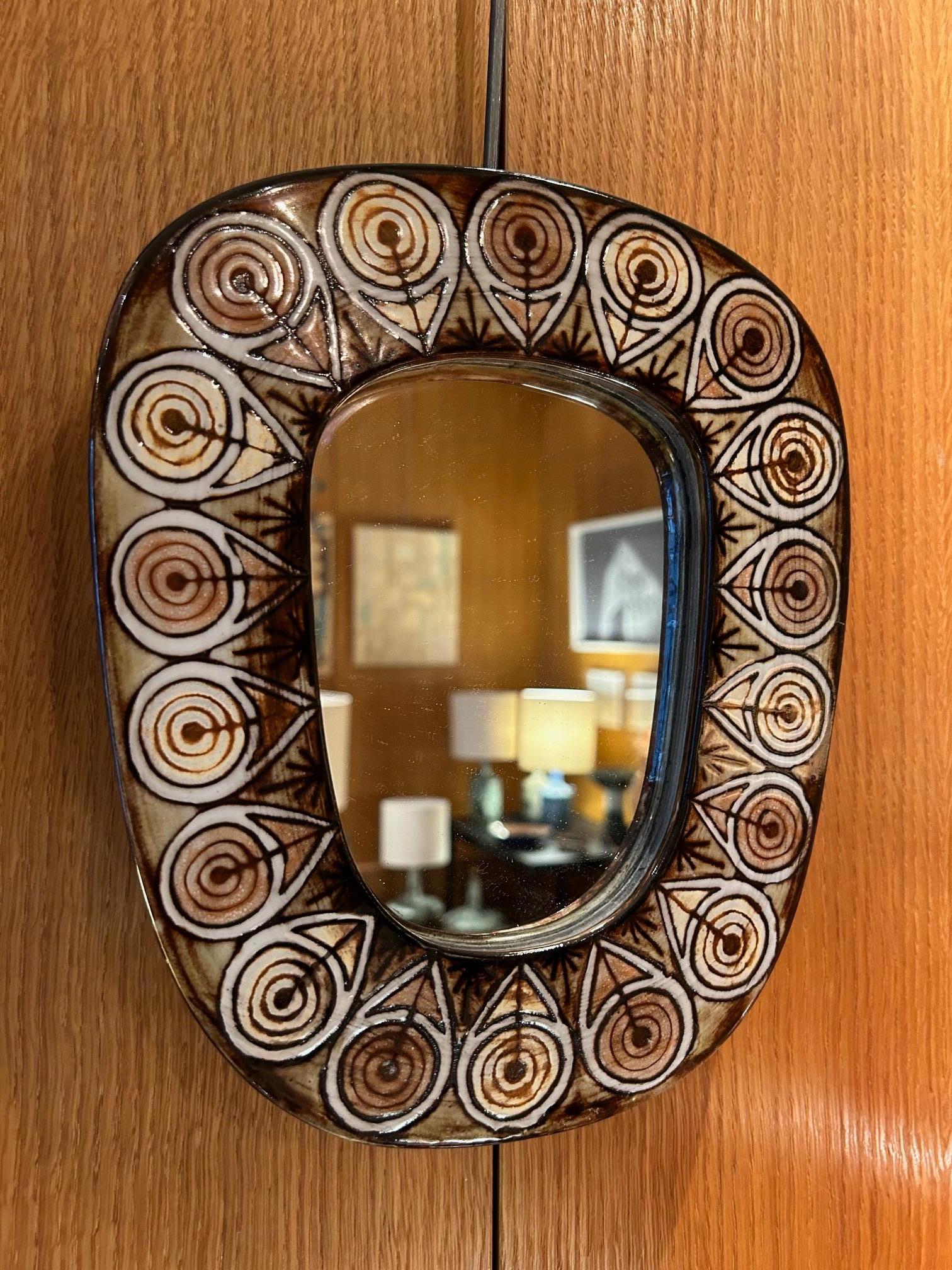 Ceramic mirror by Jean-Claude Malarmey, Vallauris, France, signed