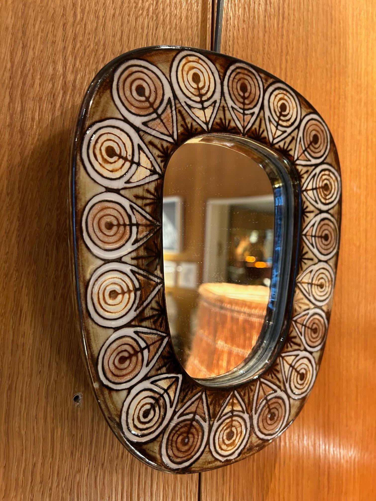 Ceramic mirror by Jean-Claude Malarmey, France, 1970's In Good Condition For Sale In Paris, FR