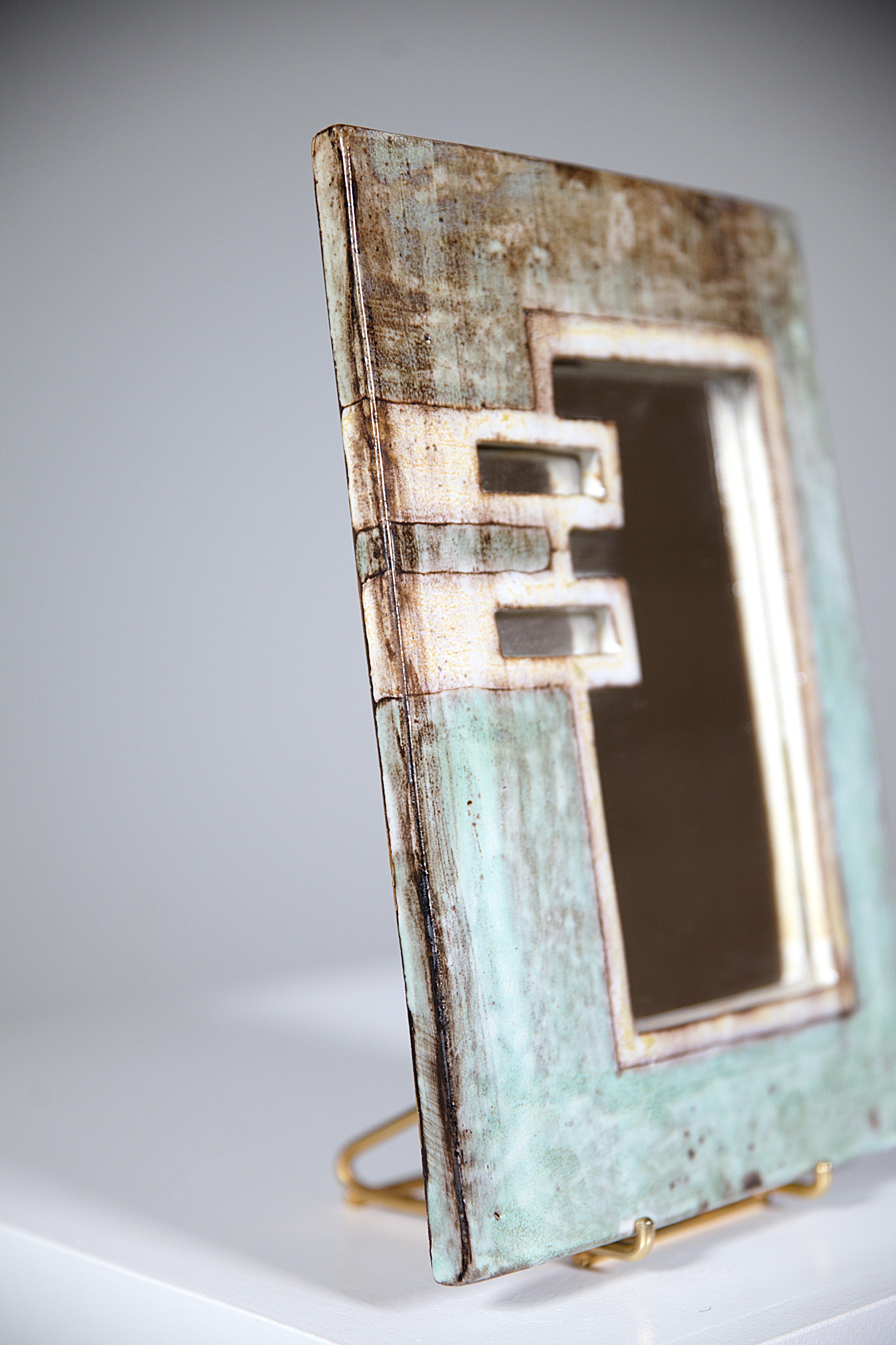 Ceramic Mirror by Jean Claude Malarmey Vallauris France 1970s In Good Condition For Sale In HYÈRES, FR