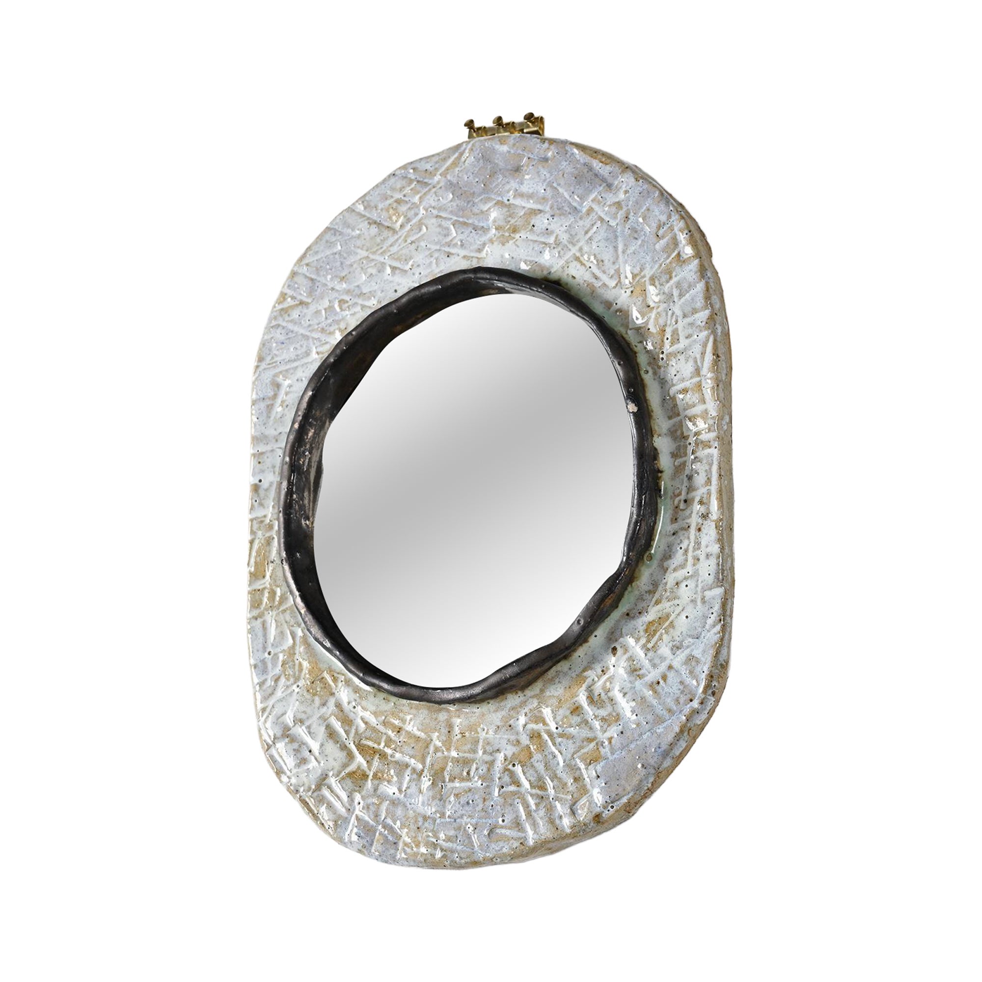 Ceramic mirror by Jean-Pierre Viot, France, circa 1970 For Sale