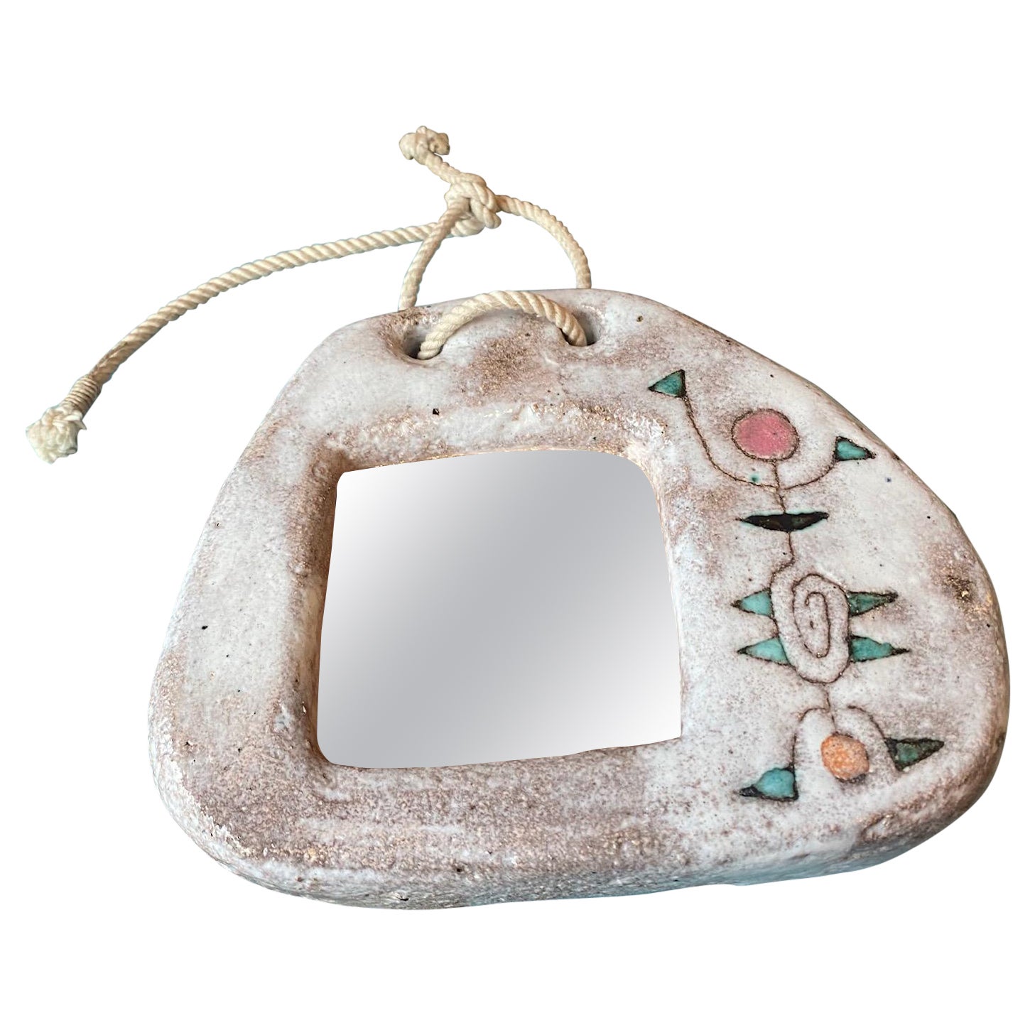 Miroir en céramique de Jean Rivier, Vallauris, France, années 1960
