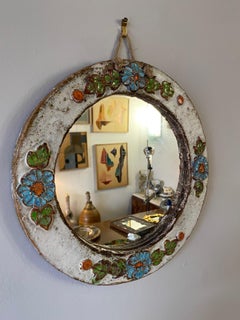 Ceramic Mirror by La Roue Vallauris, France, 1960s